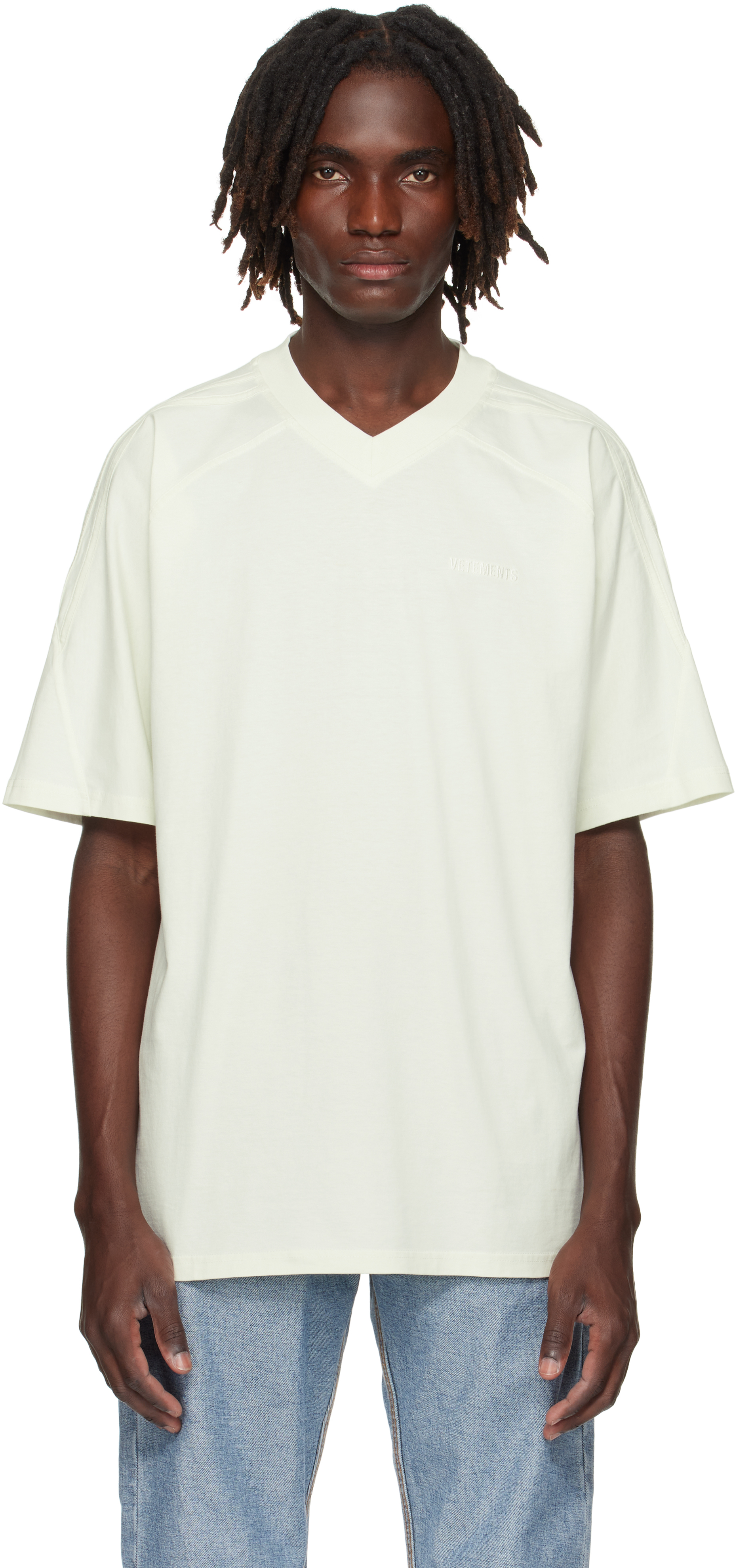 White Cut-Up V-Neck T-shirt