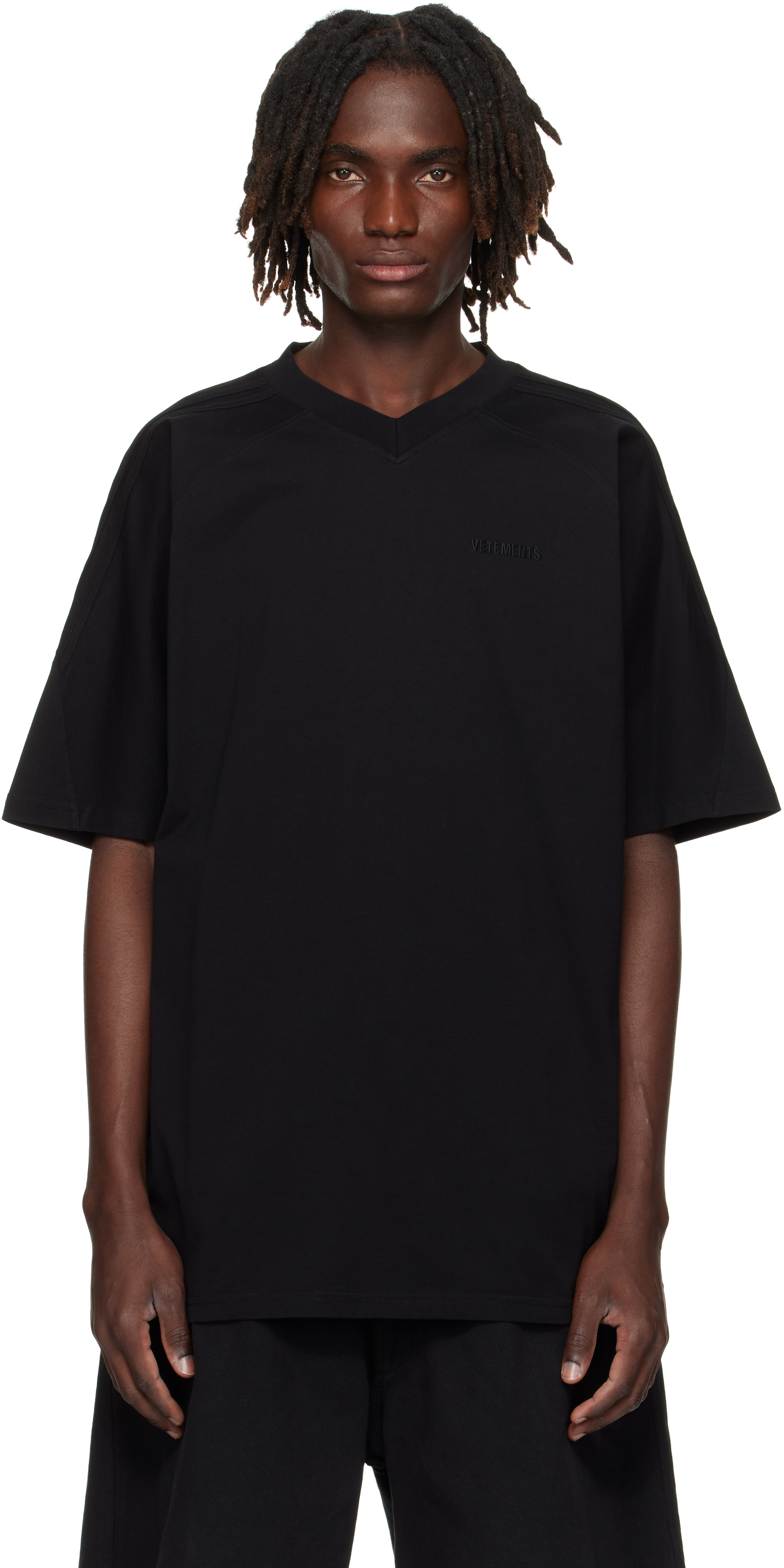 Black Cut-Up V-Neck T-shirt