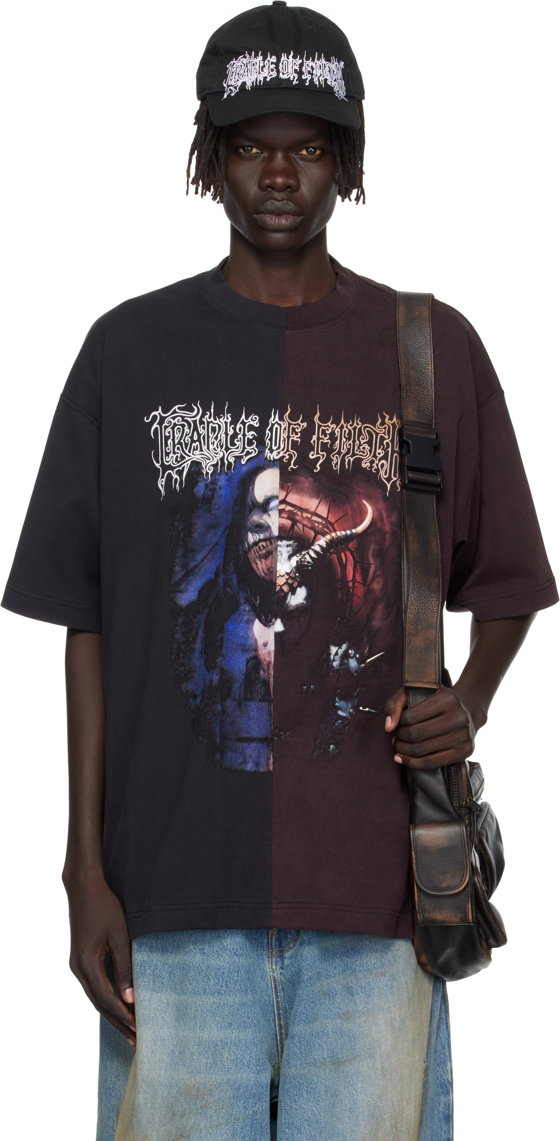 VETEMENTS: Black & Burgundy Cradle of Filth Cut-Up Oversized