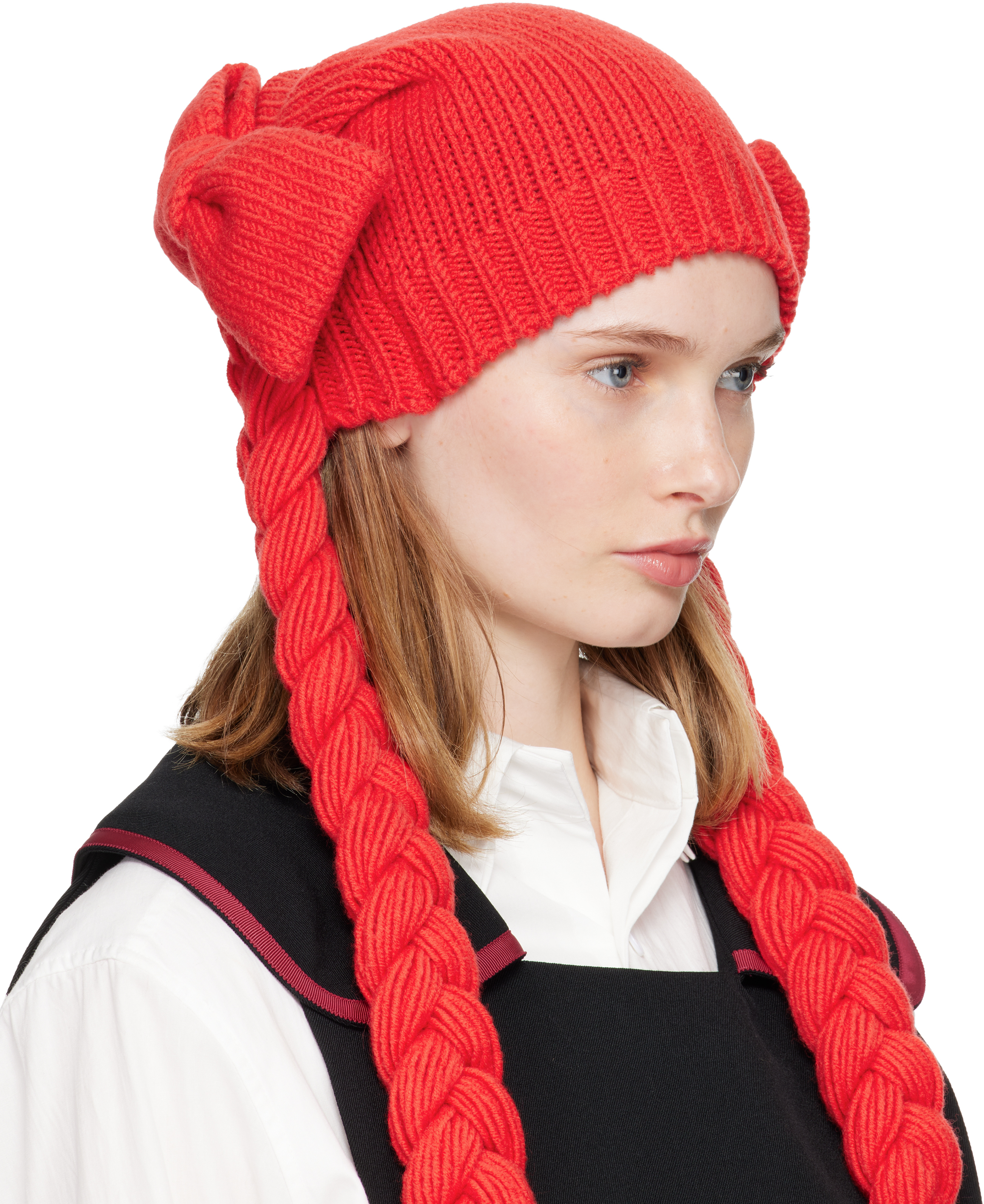 Comme Des Garcons Girl Red Bow Beanie In Red
