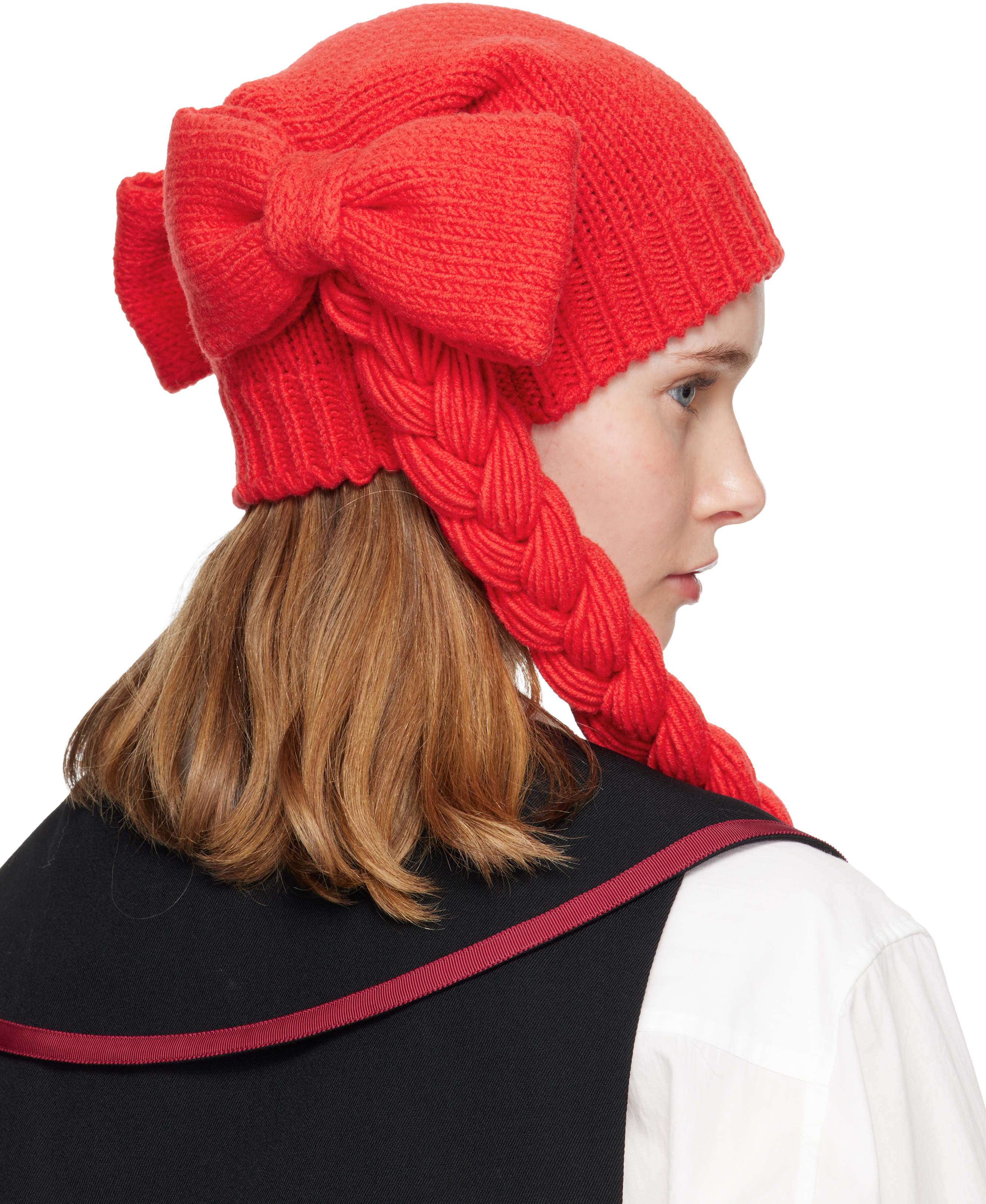 Comme Des Garcons Girl Red Bow Beanie In Red