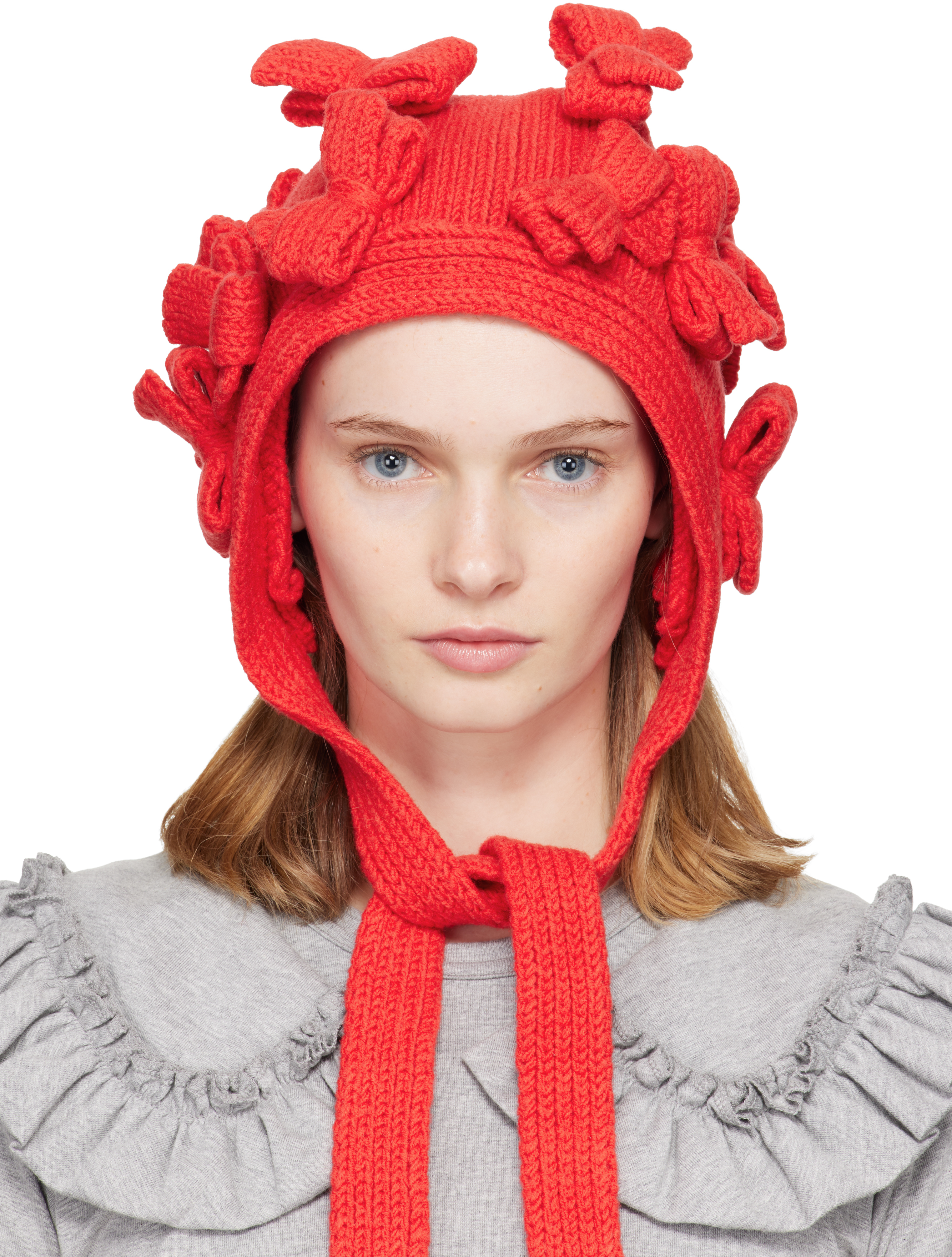 Comme Des Garcons Girl Red Bow Bonnet Hood In Red