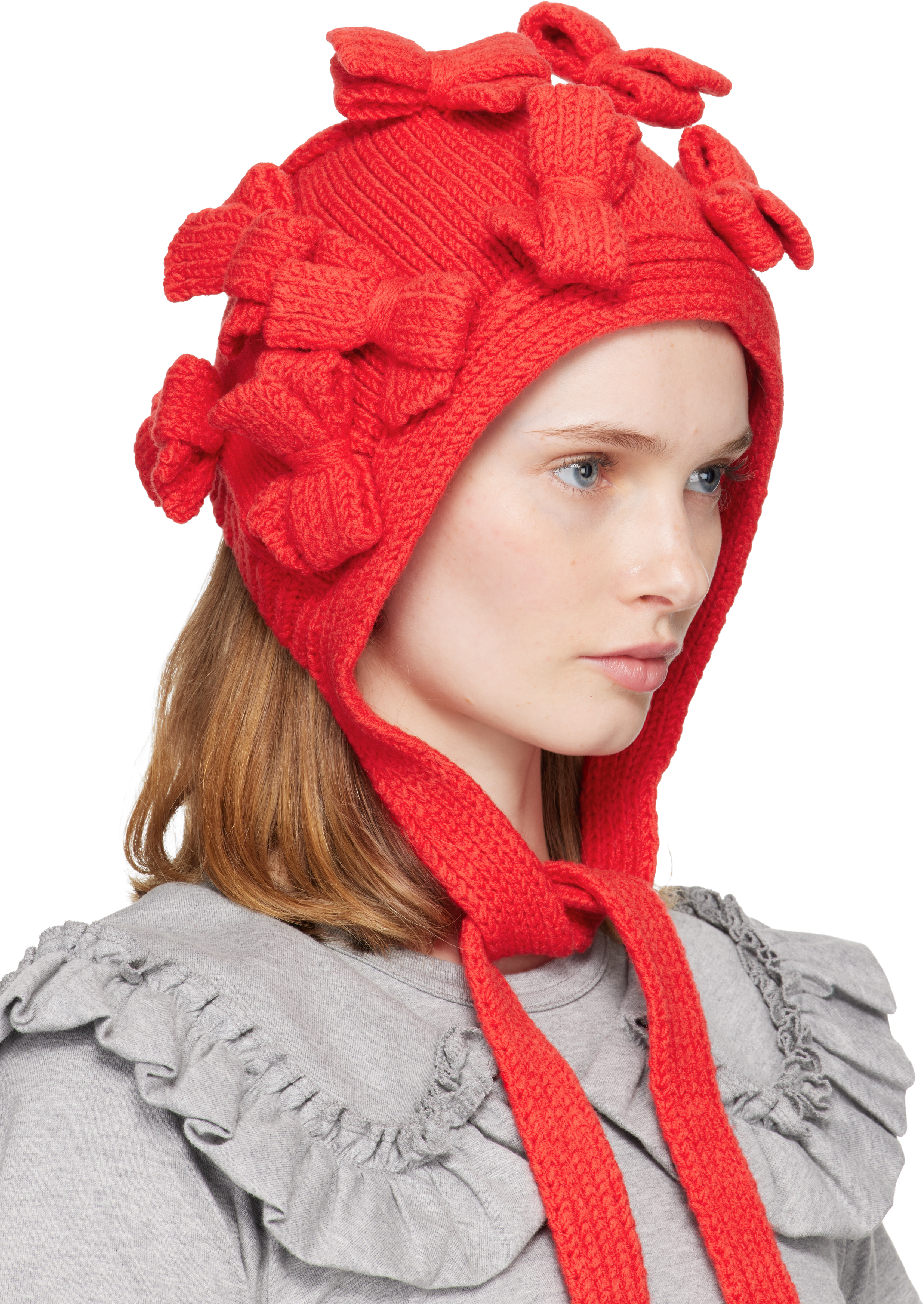 Comme Des Garcons Girl Red Bow Bonnet Hood In Red