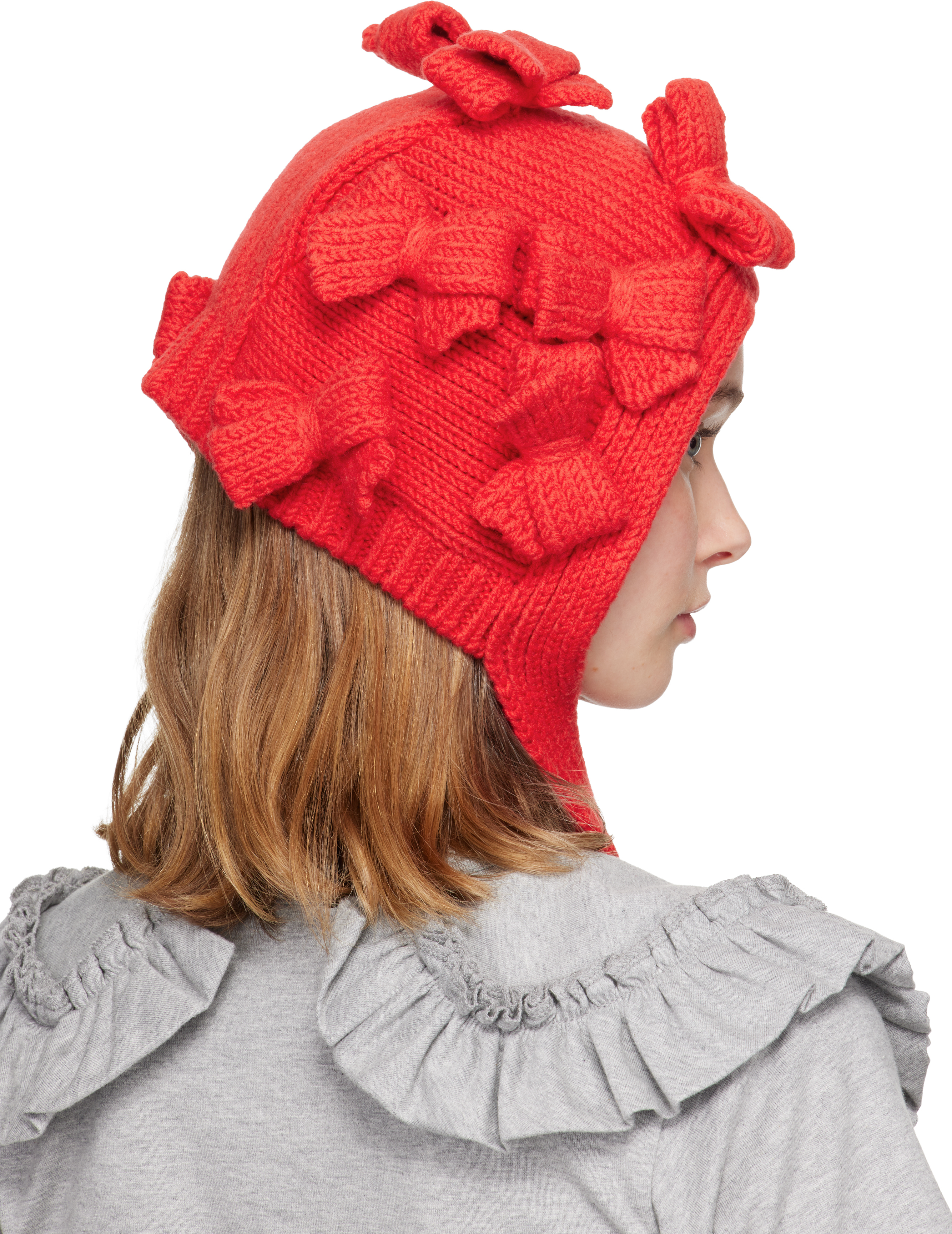 Comme Des Garcons Girl Red Bow Bonnet Hood In Red