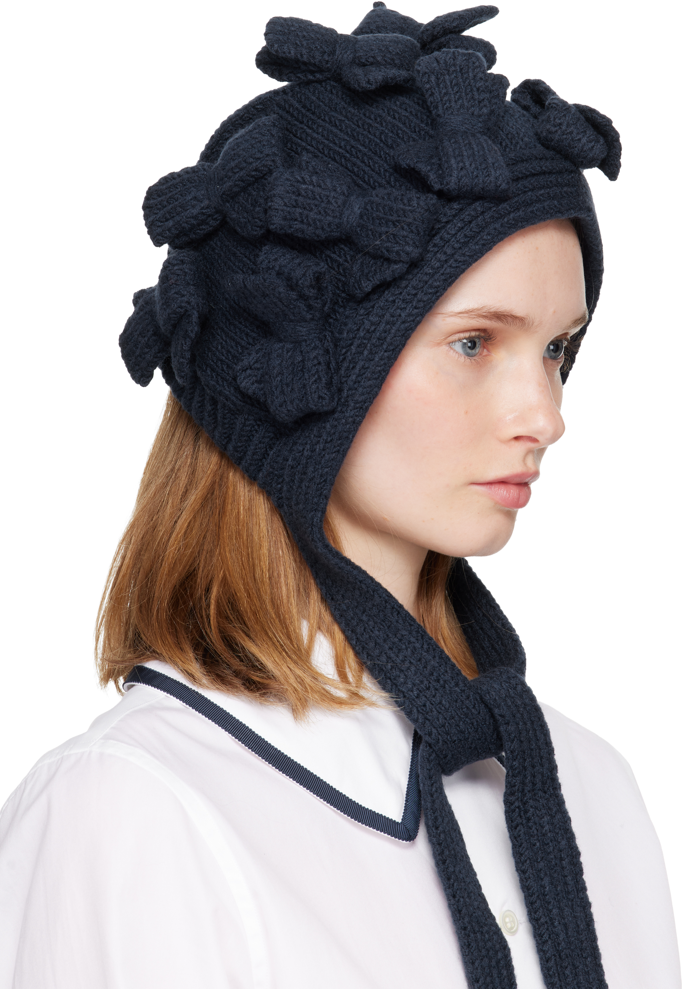 Comme Des Garcons Girl Navy Bow Bonnet Hood In Blue