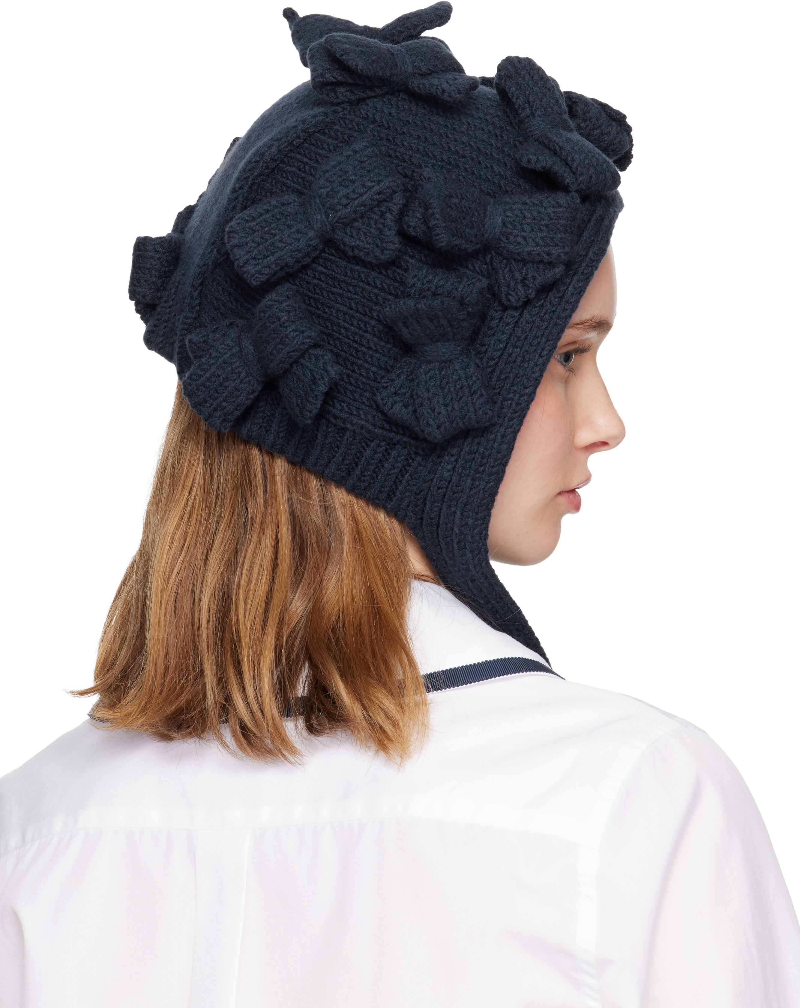 Comme Des Garcons Girl Navy Bow Bonnet Hood In Blue