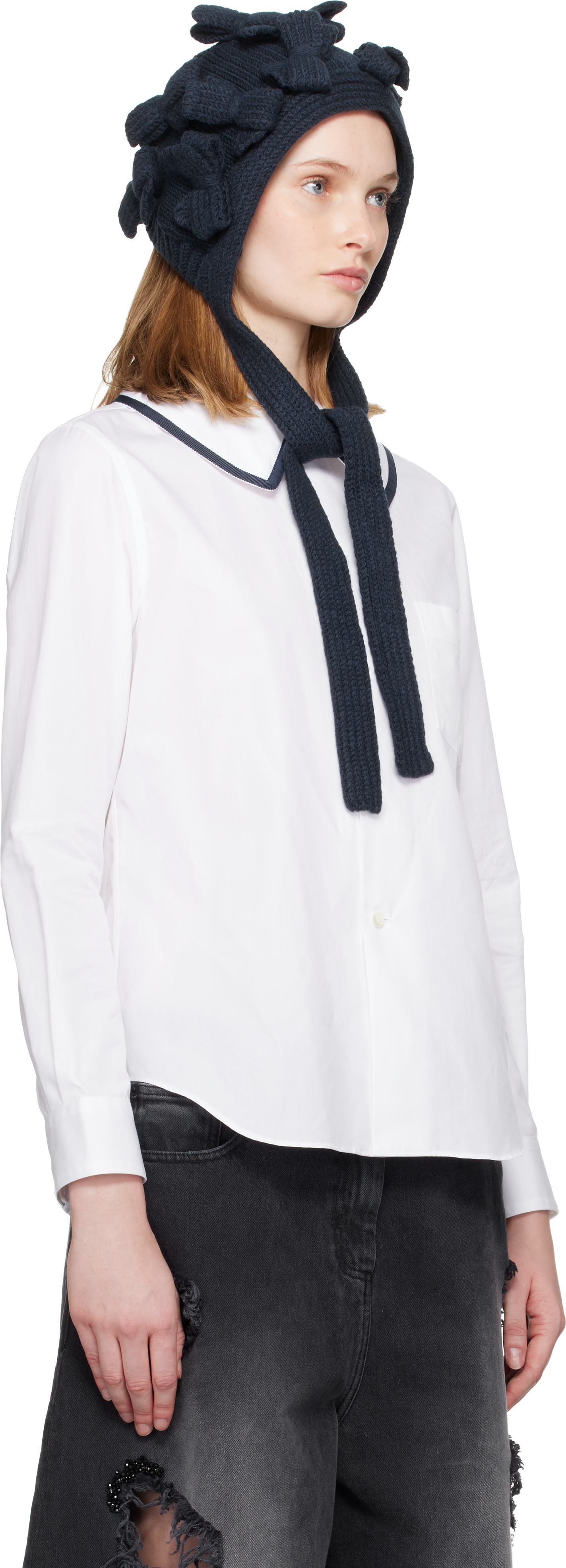 Comme Des Garcons Girl Navy Bow Bonnet Hood In Blue