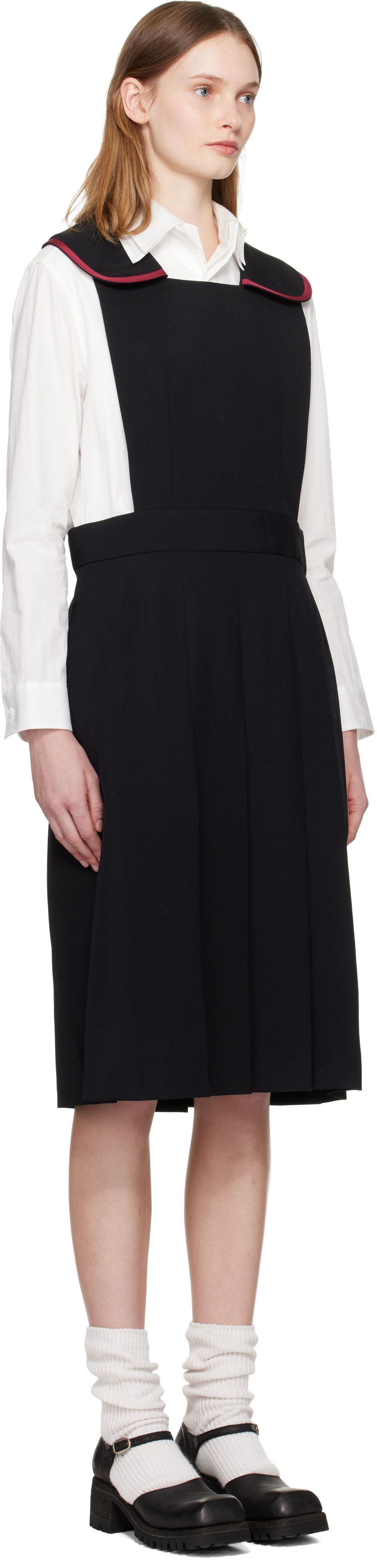 Comme Des Garcons Girl Black Square Collared Pinafore Midi Dress In Black