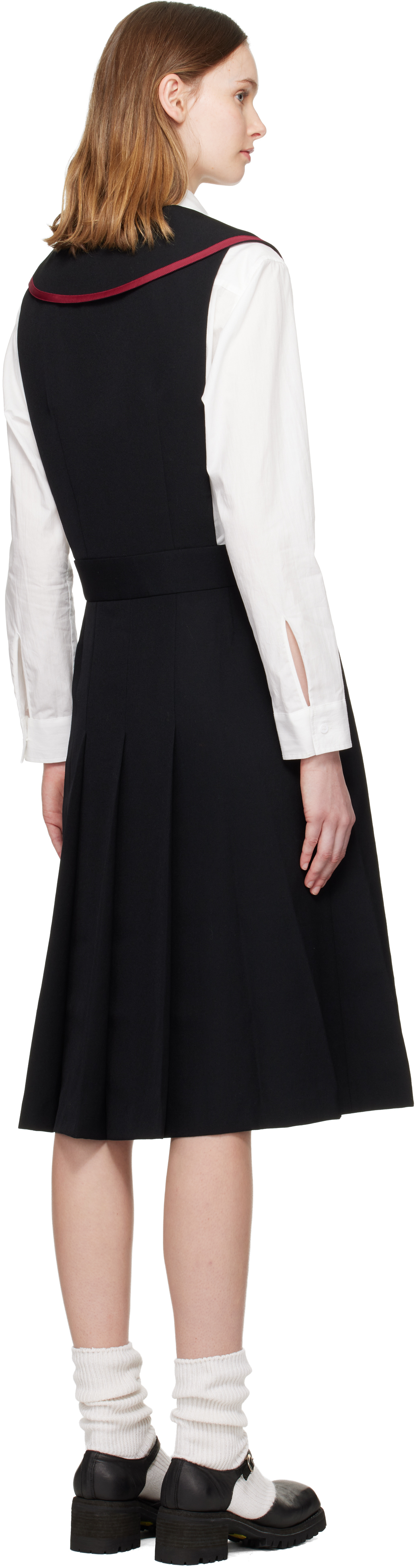 Comme Des Garcons Girl Black Square Collared Pinafore Midi Dress In Black