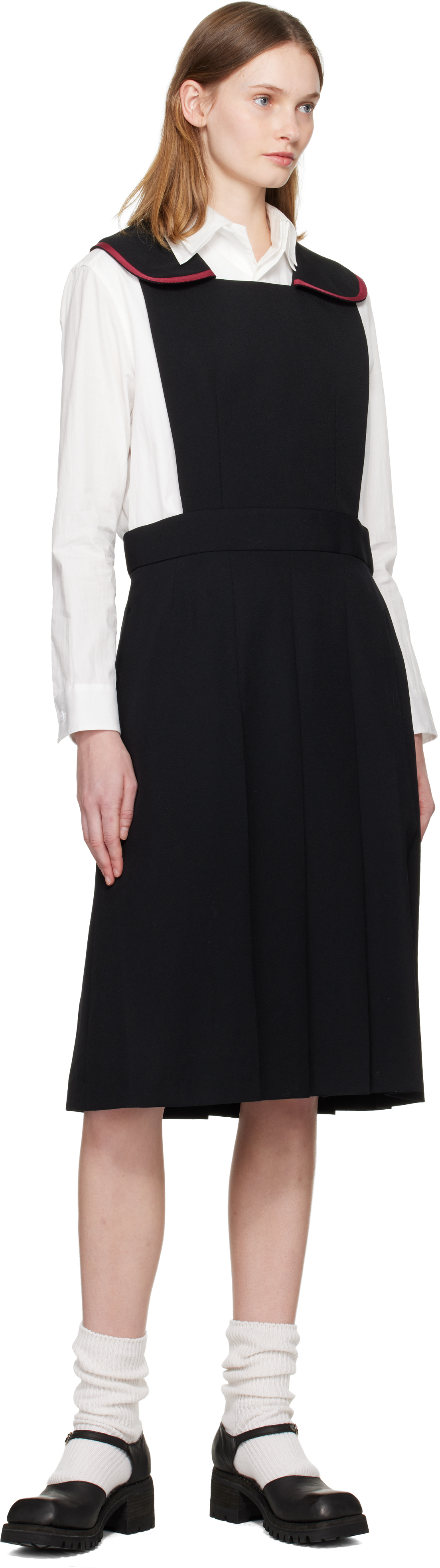 Comme Des Garcons Girl Black Square Collared Pinafore Midi Dress In Black