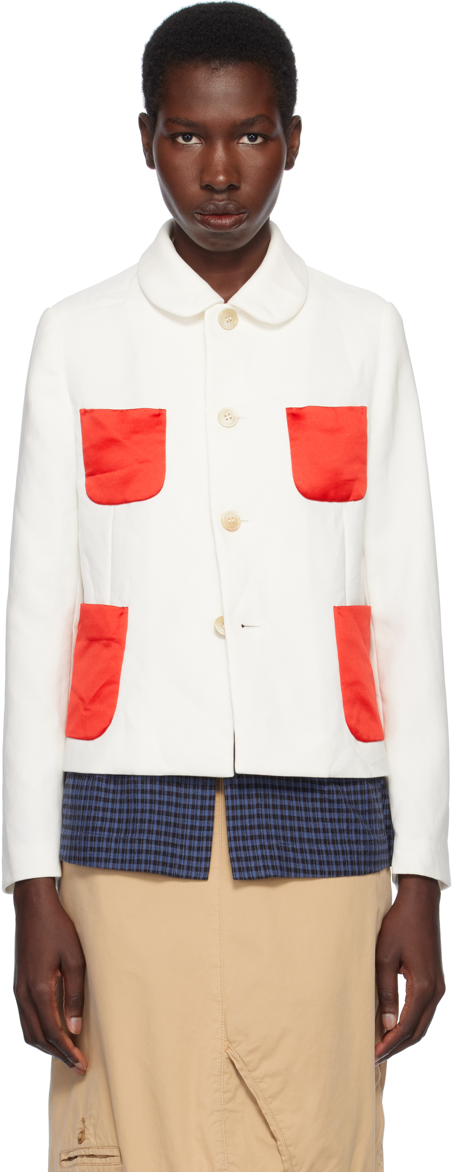 White & Red Gabardine & Satin Blazer