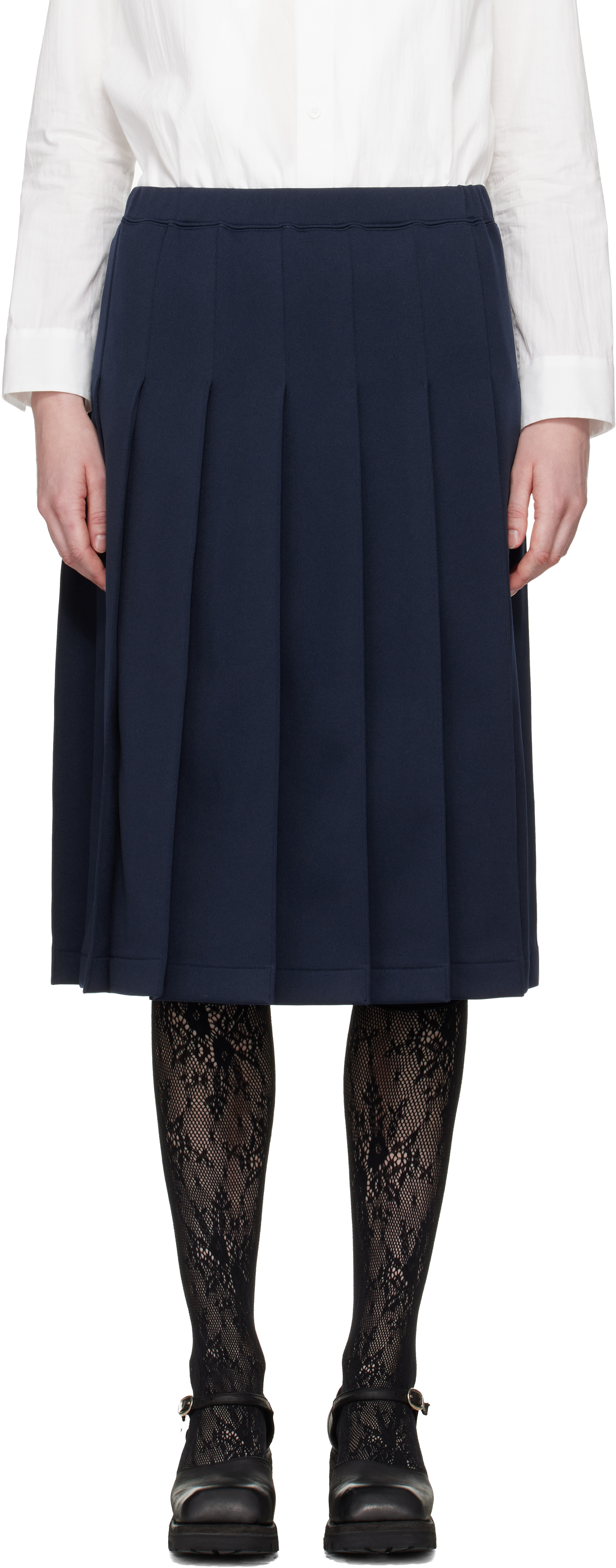 COMME des GARÇON GIRLジョーゼットスカート Navy Pleated Midi Skirt by Comme des Garçons Girl on Sale
