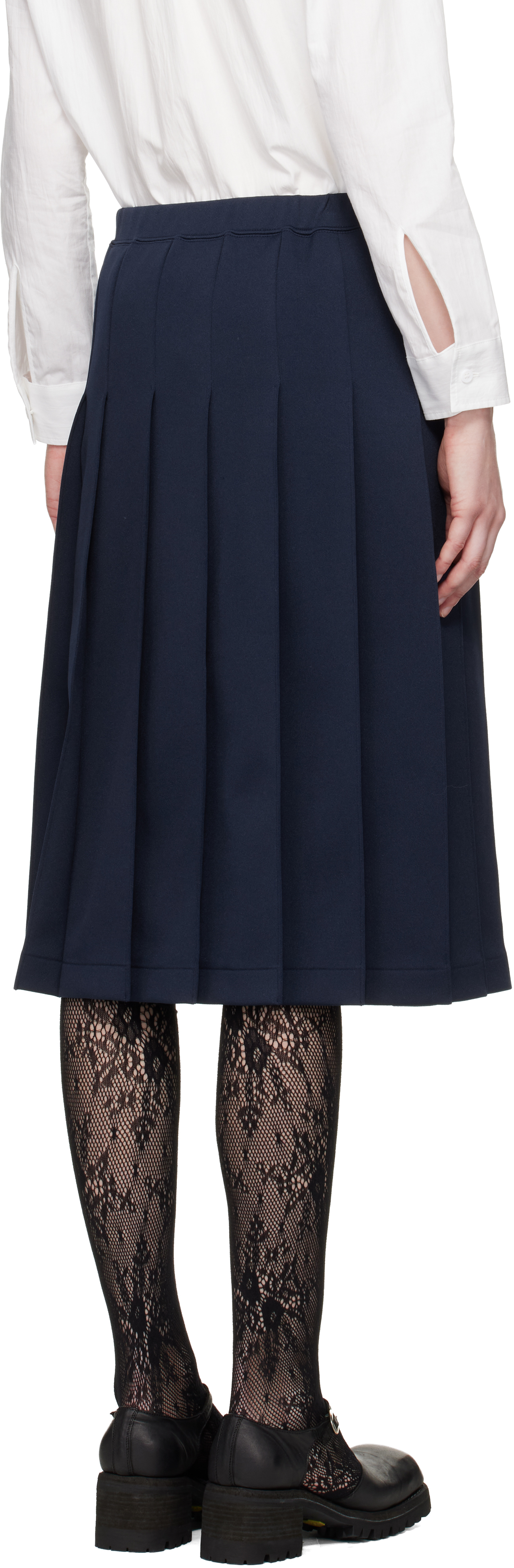Comme Des Garcons Girl Navy Pleated Midi Skirt In Blue