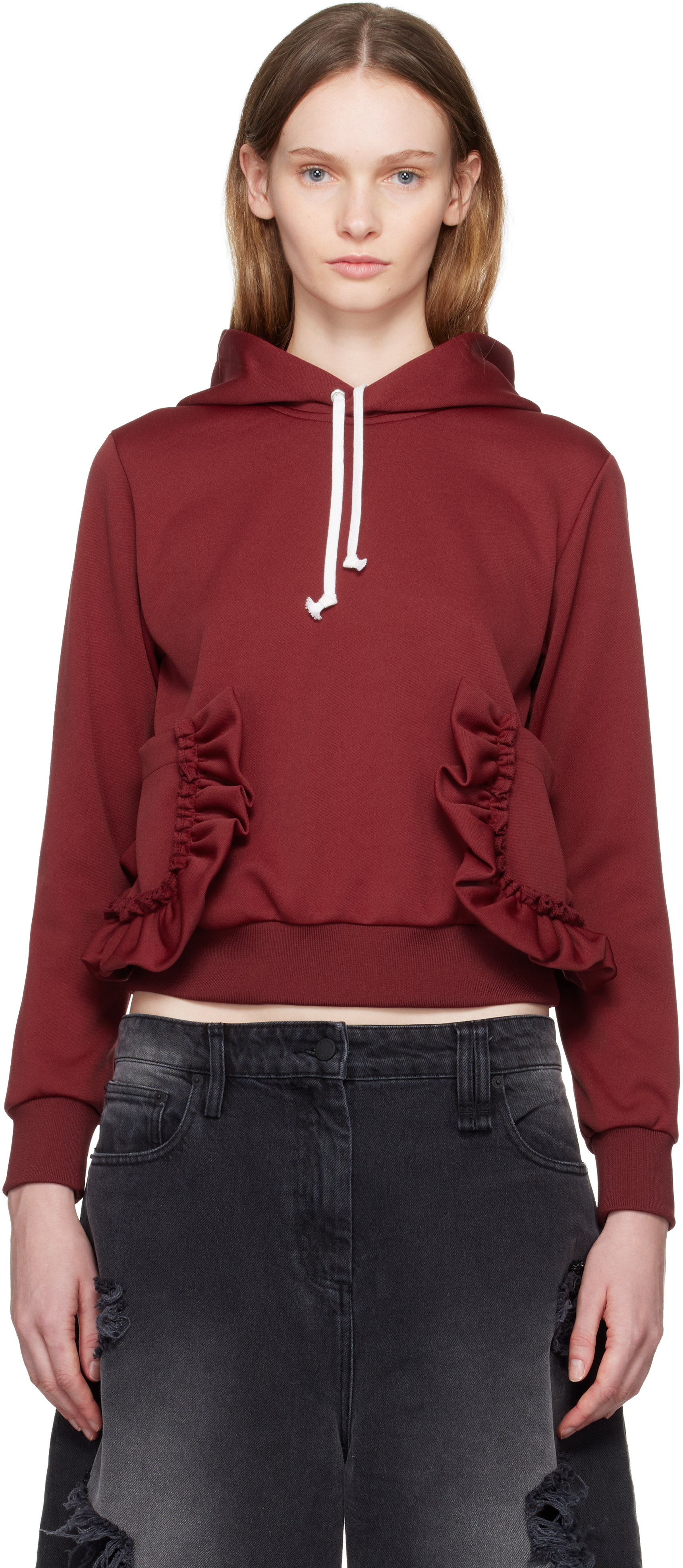 Comme Des Garcons Girl Red Pocket Hoodie In Burgundy
