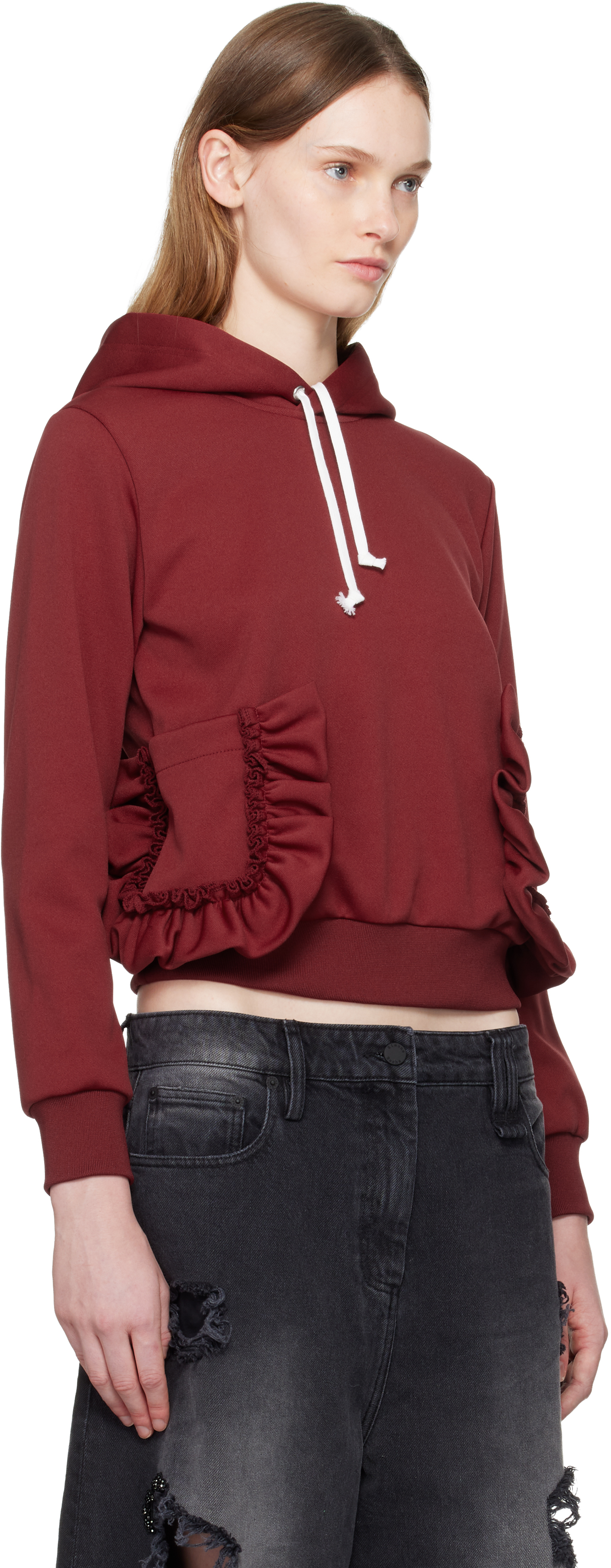 Comme Des Garcons Girl Red Pocket Hoodie In Burgundy