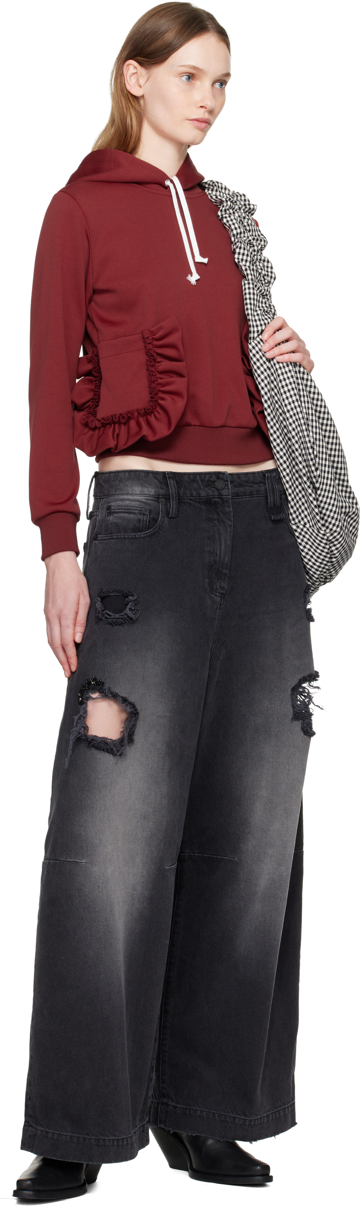 Comme Des Garcons Girl Red Pocket Hoodie In Burgundy