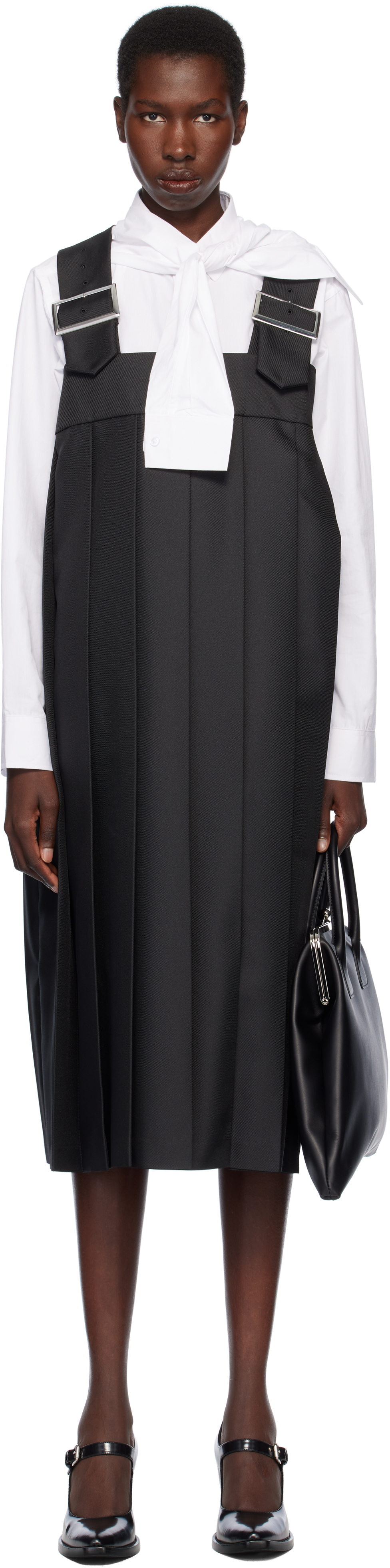 COMME DES GARÇONS BLACK POLYESTER GABARDINE MIDI DRESS