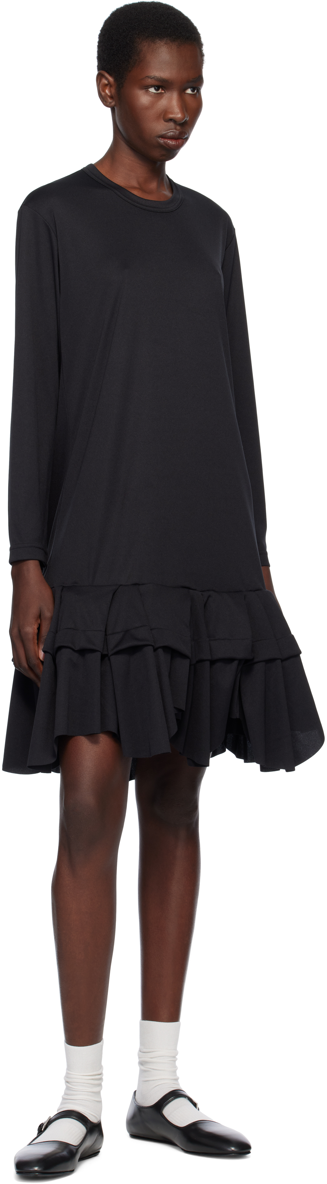 Comme Des Garçons Ruffled Midi Dress In Black