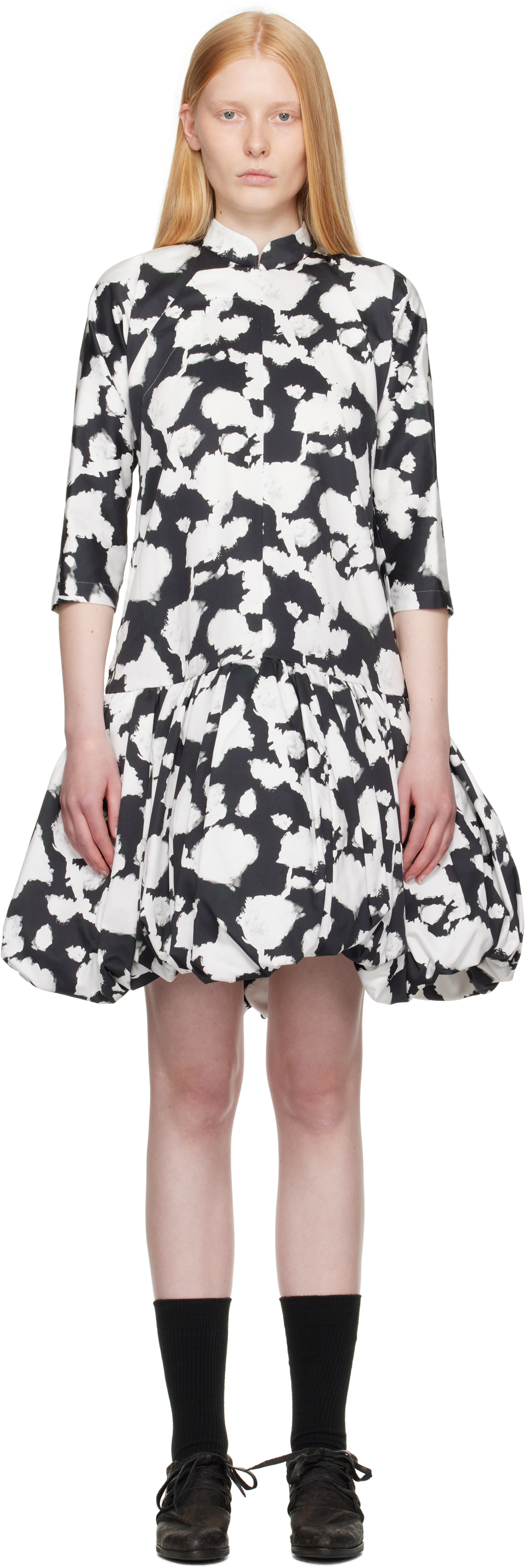 Black & White Cotton Satin Midi Dress