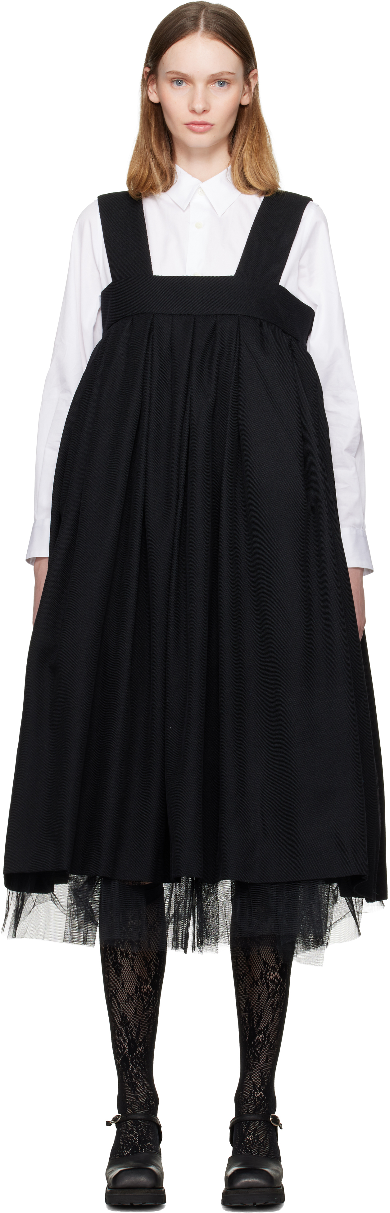 Comme Des Garçons Black Wool Midi Dress In Black