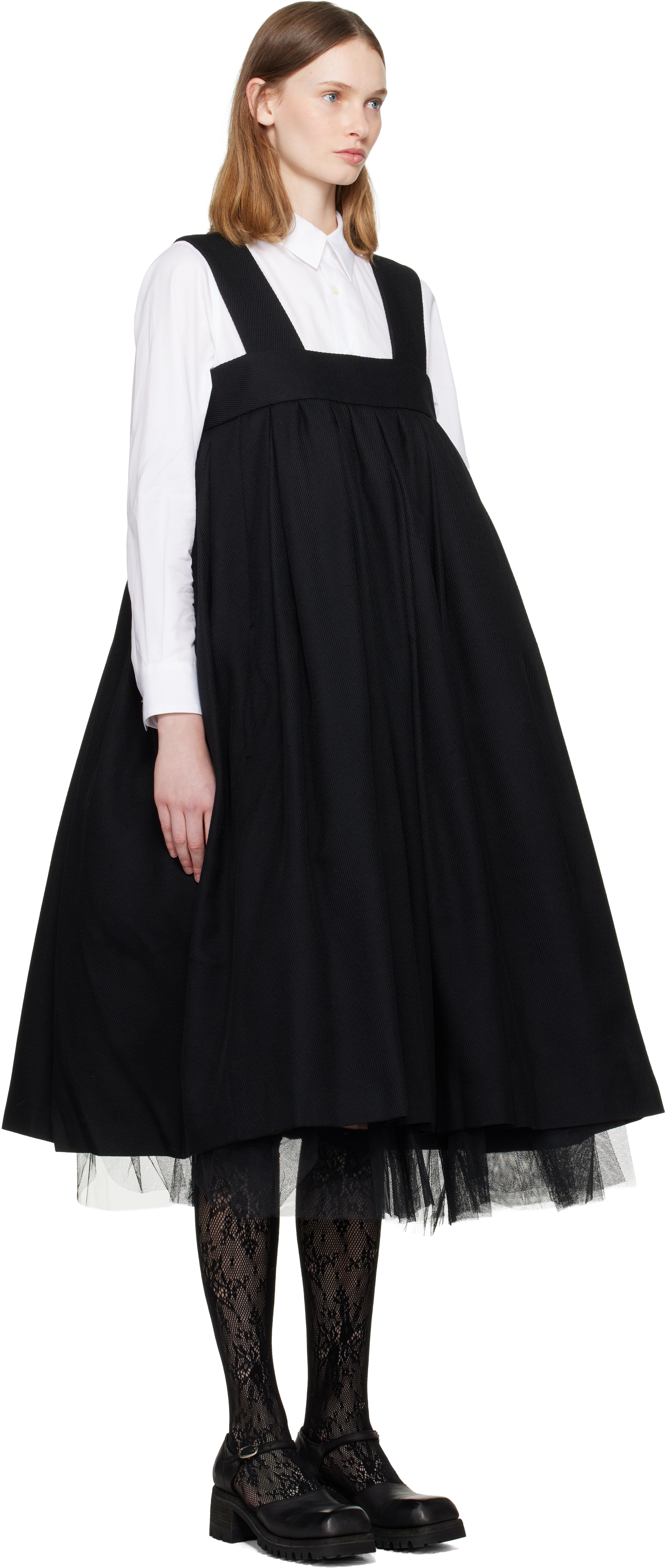 Comme Des Garçons Black Wool Midi Dress In Black