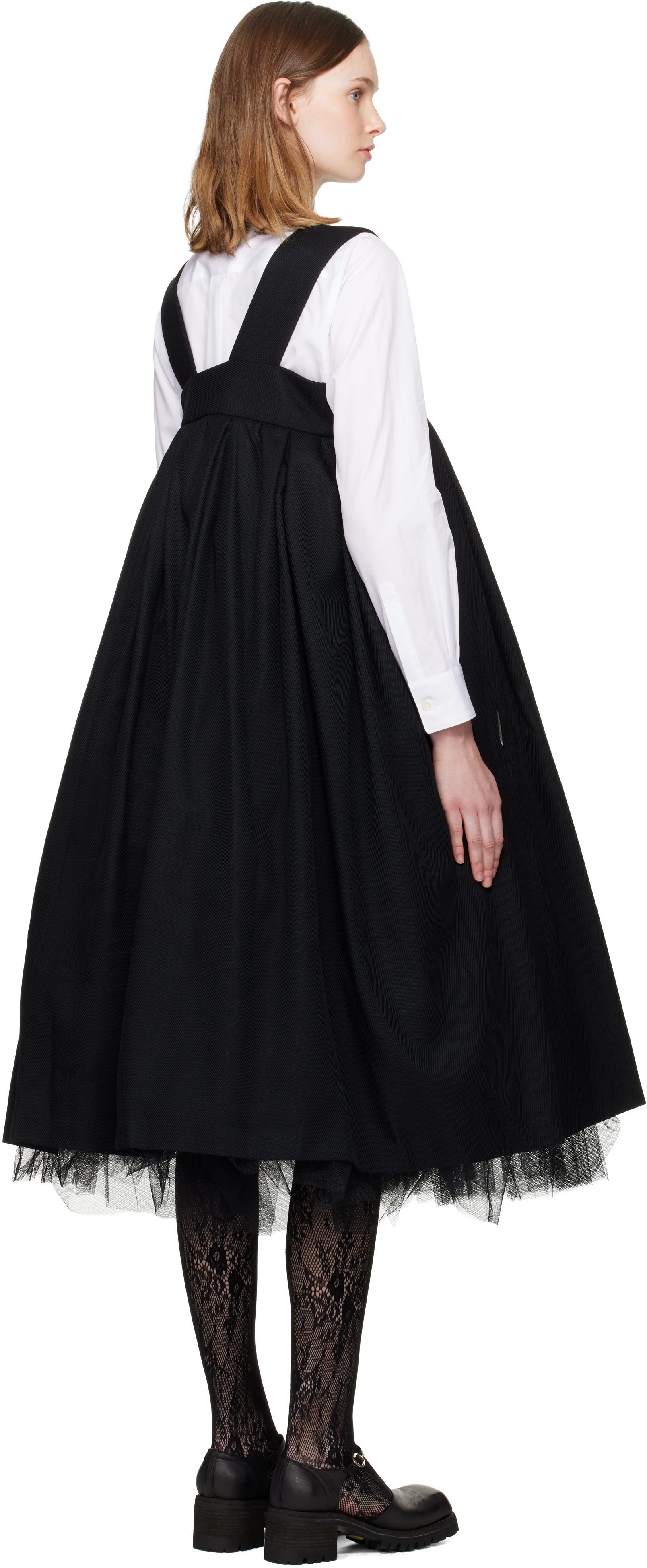 Comme Des Garçons Black Wool Midi Dress In Black