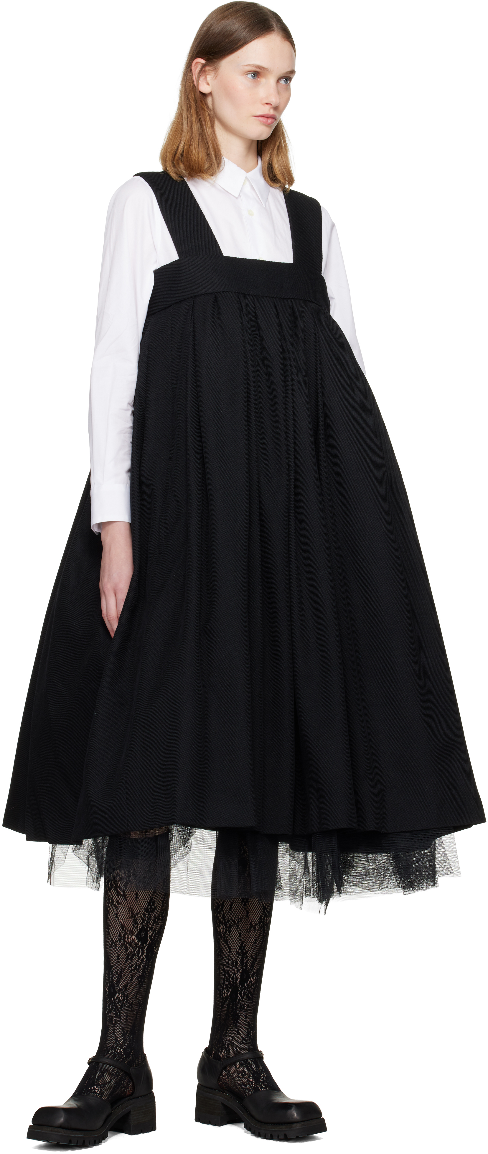 Comme Des Garçons Black Wool Midi Dress In Black