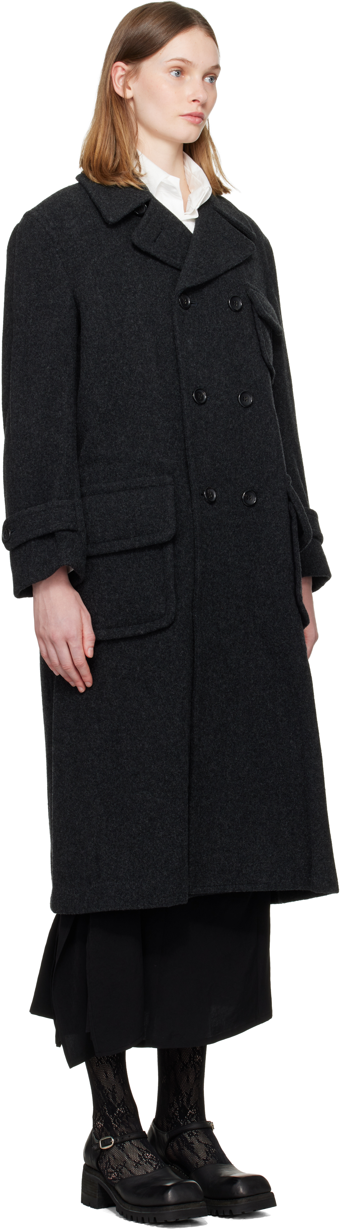 Comme Des Garçons Gray Large Side Pocket Coat In Gray