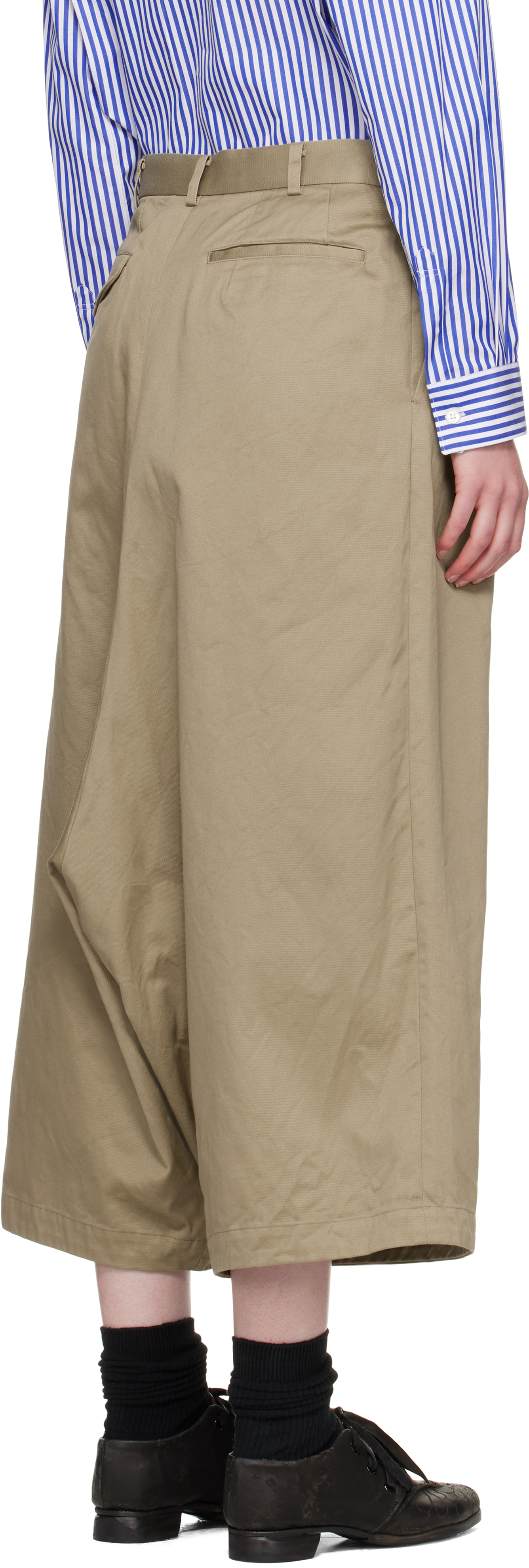 COMME DES GARÇONS KHAKI COTTON TWILL GARMENT WASHED TROUSERS 