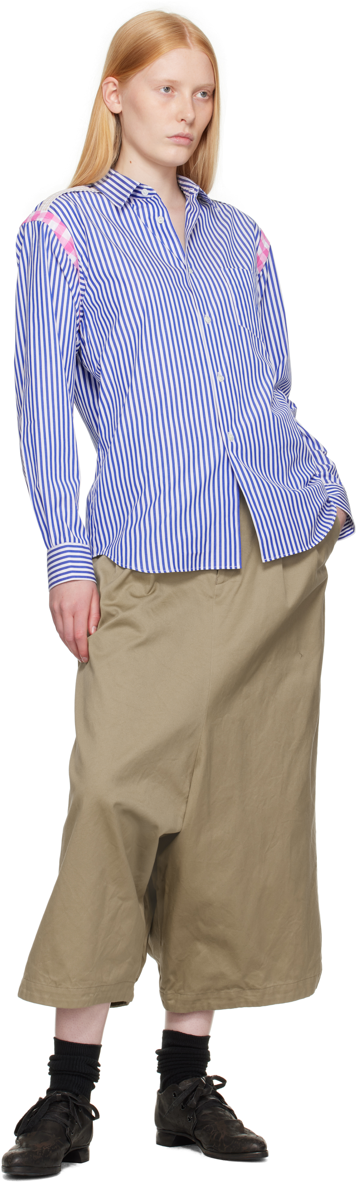 COMME DES GARÇONS KHAKI COTTON TWILL GARMENT WASHED TROUSERS 