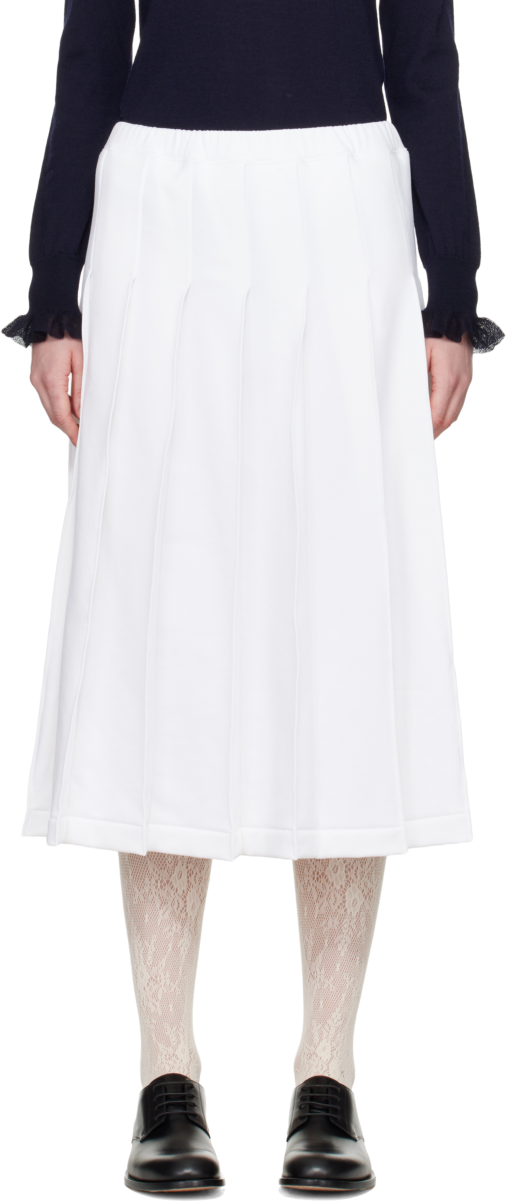 Comme Des Garçons White Pleated Midi Skirt In White