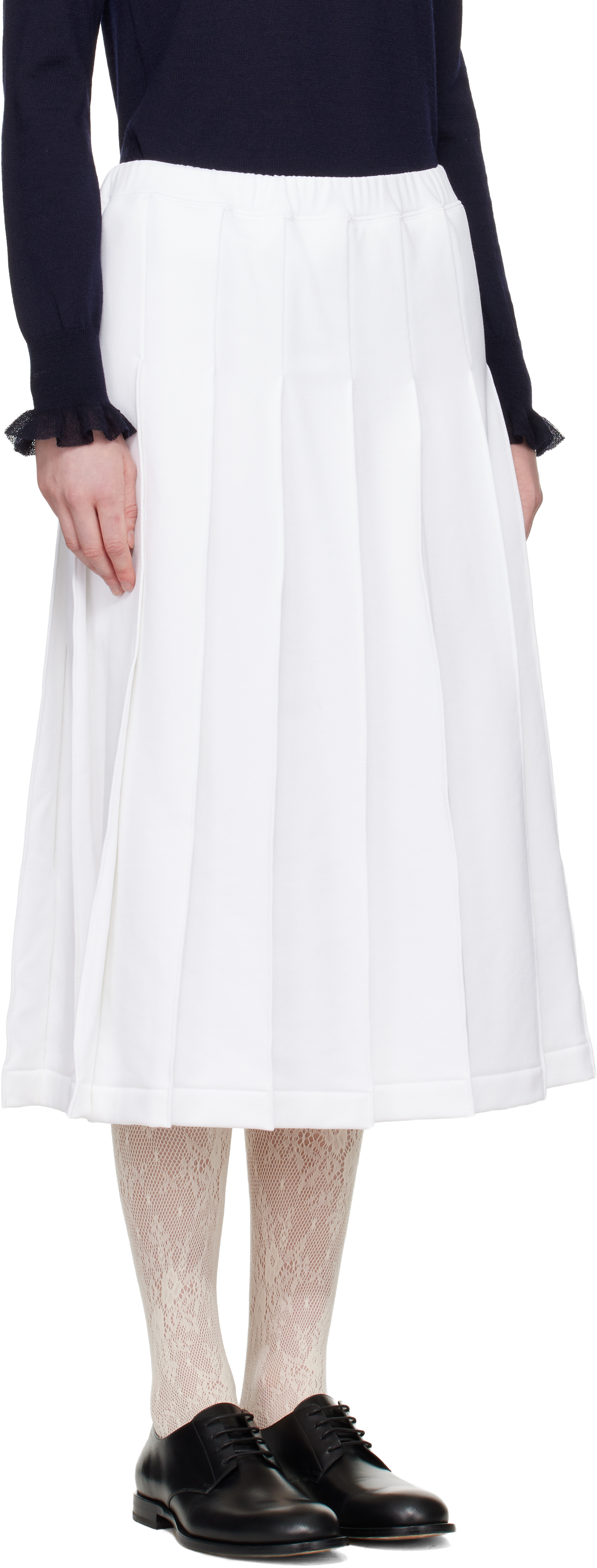 Comme Des Garçons White Pleated Midi Skirt In White
