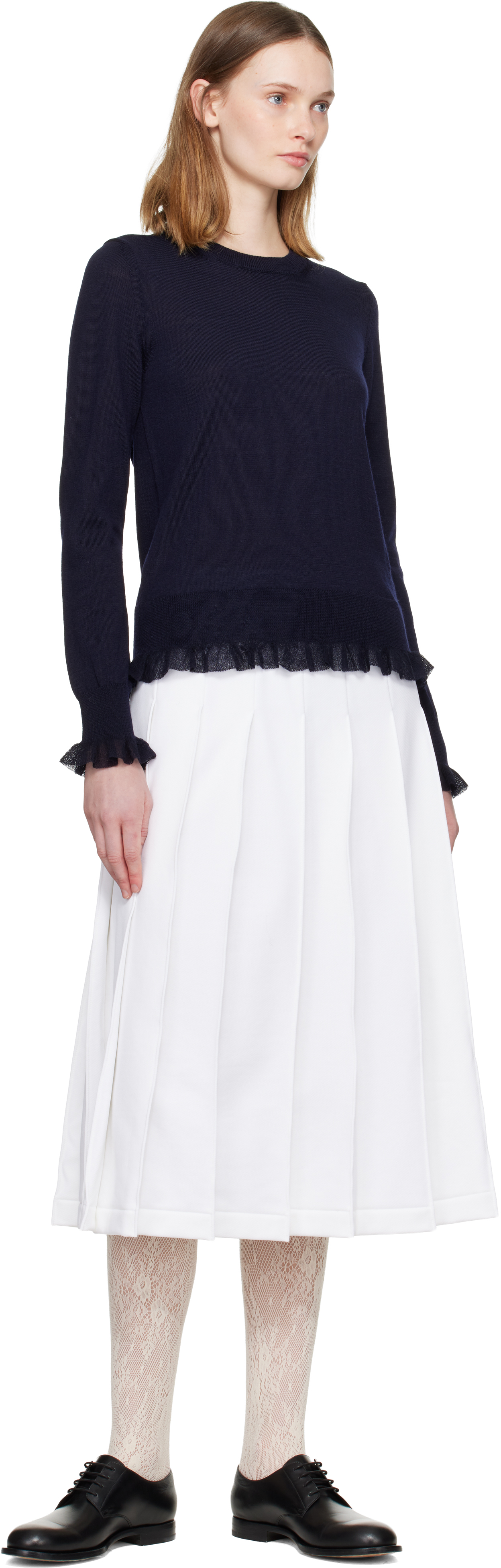 Comme Des Garçons White Pleated Midi Skirt In White