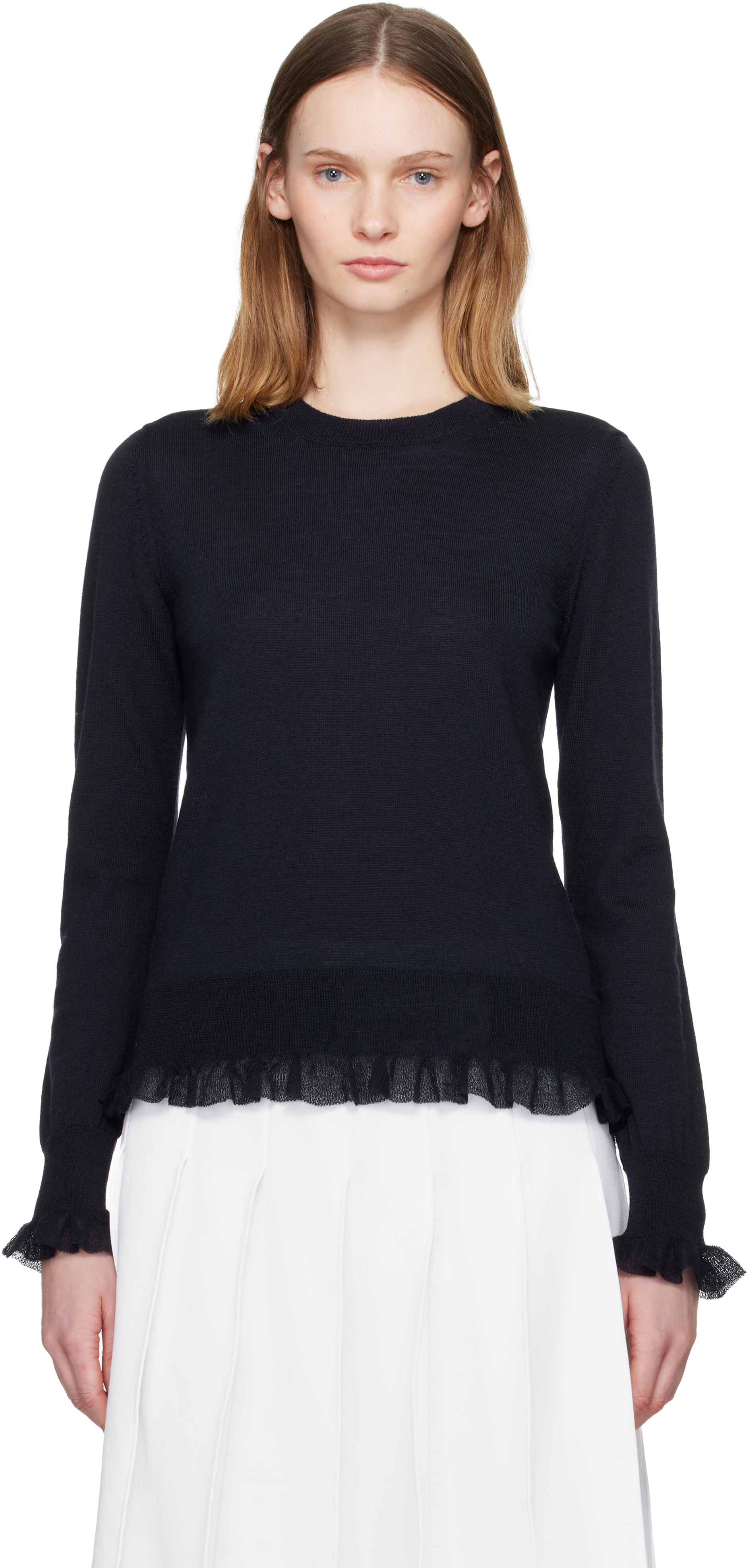 Comme Des Garçons Navy Ruffled Sweater In Blue