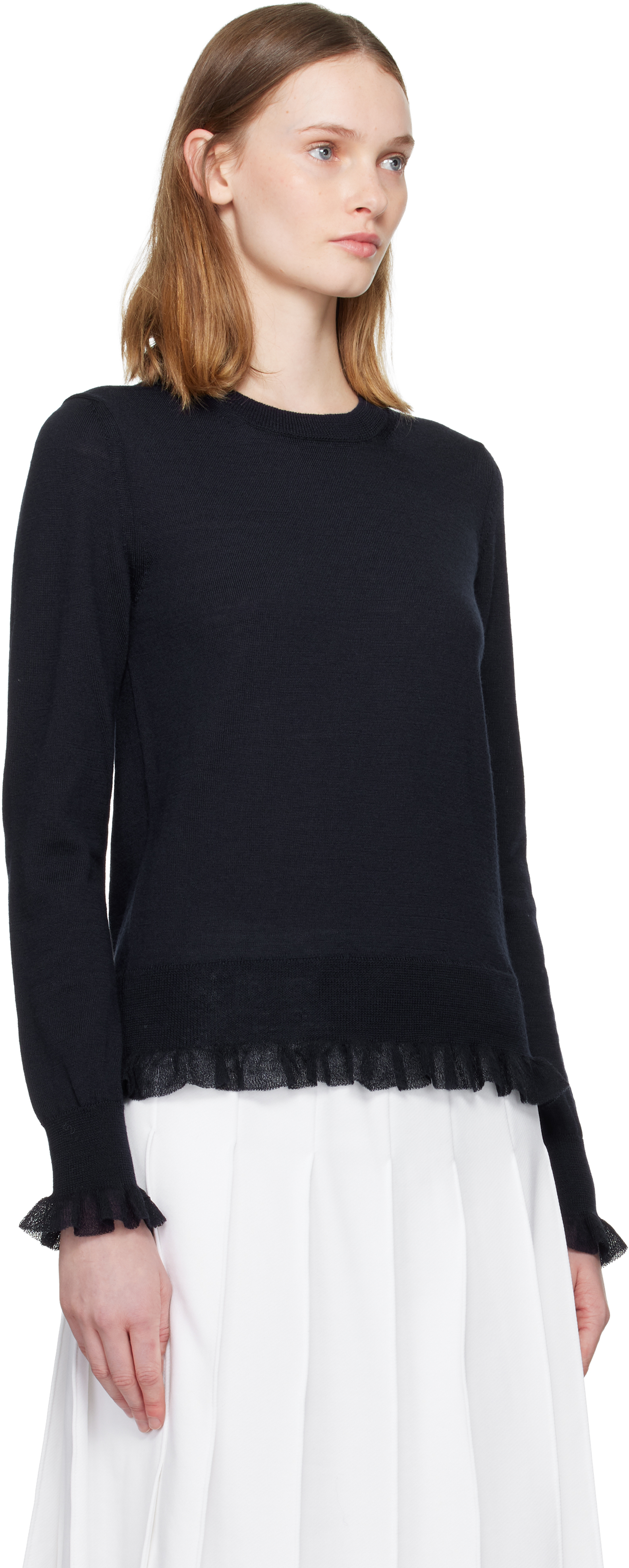 Comme Des Garçons Navy Ruffled Sweater In Blue