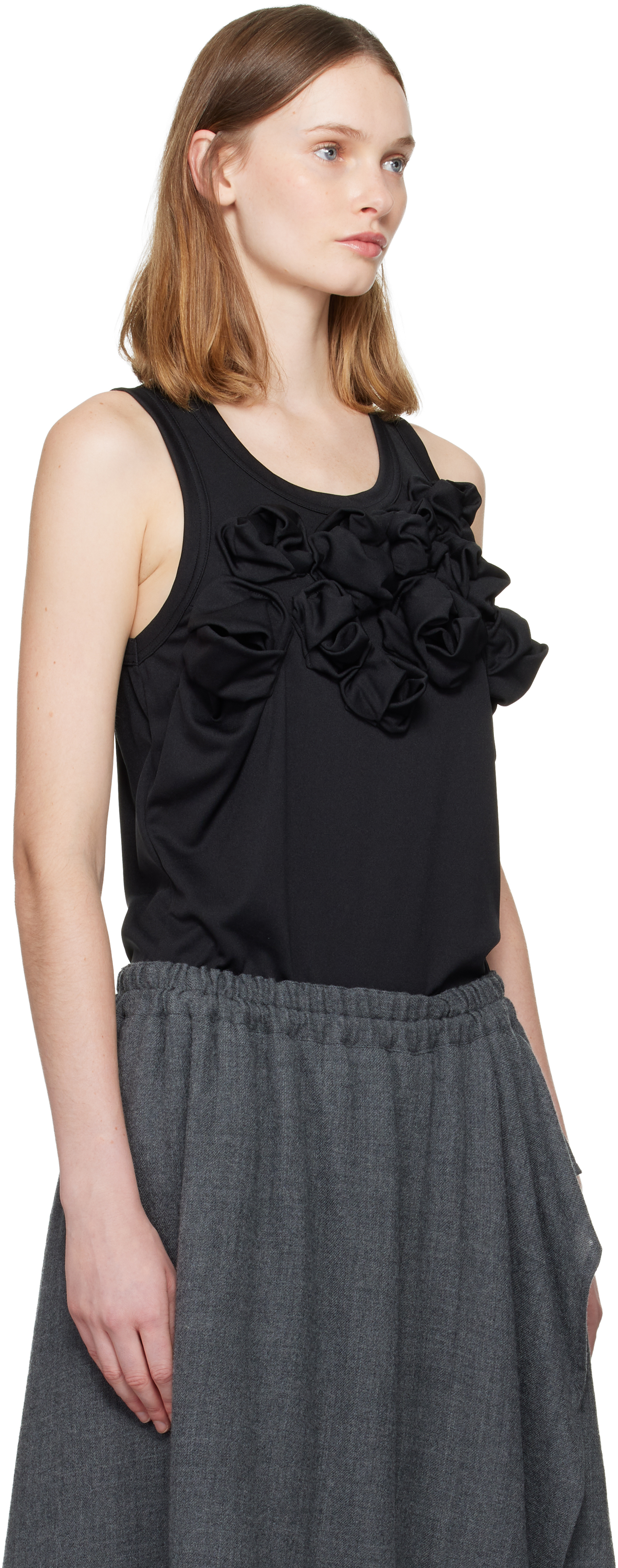 Comme Des Garçons Black Flower Detail Tank Top In Black