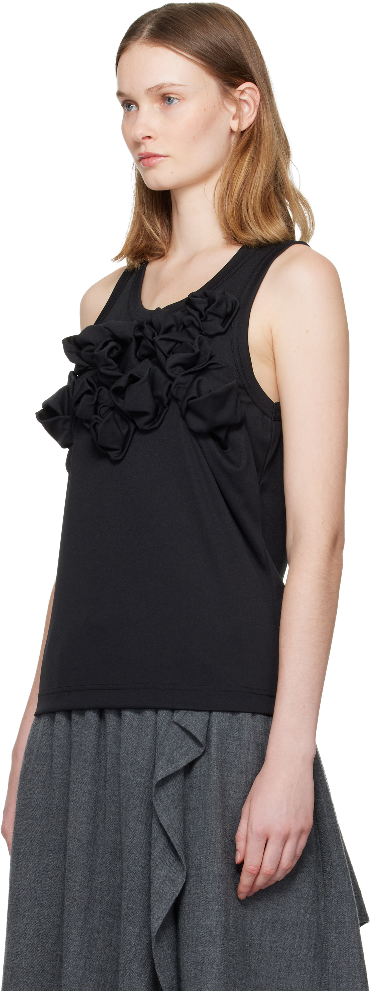Comme Des Garçons Black Flower Detail Tank Top In Black