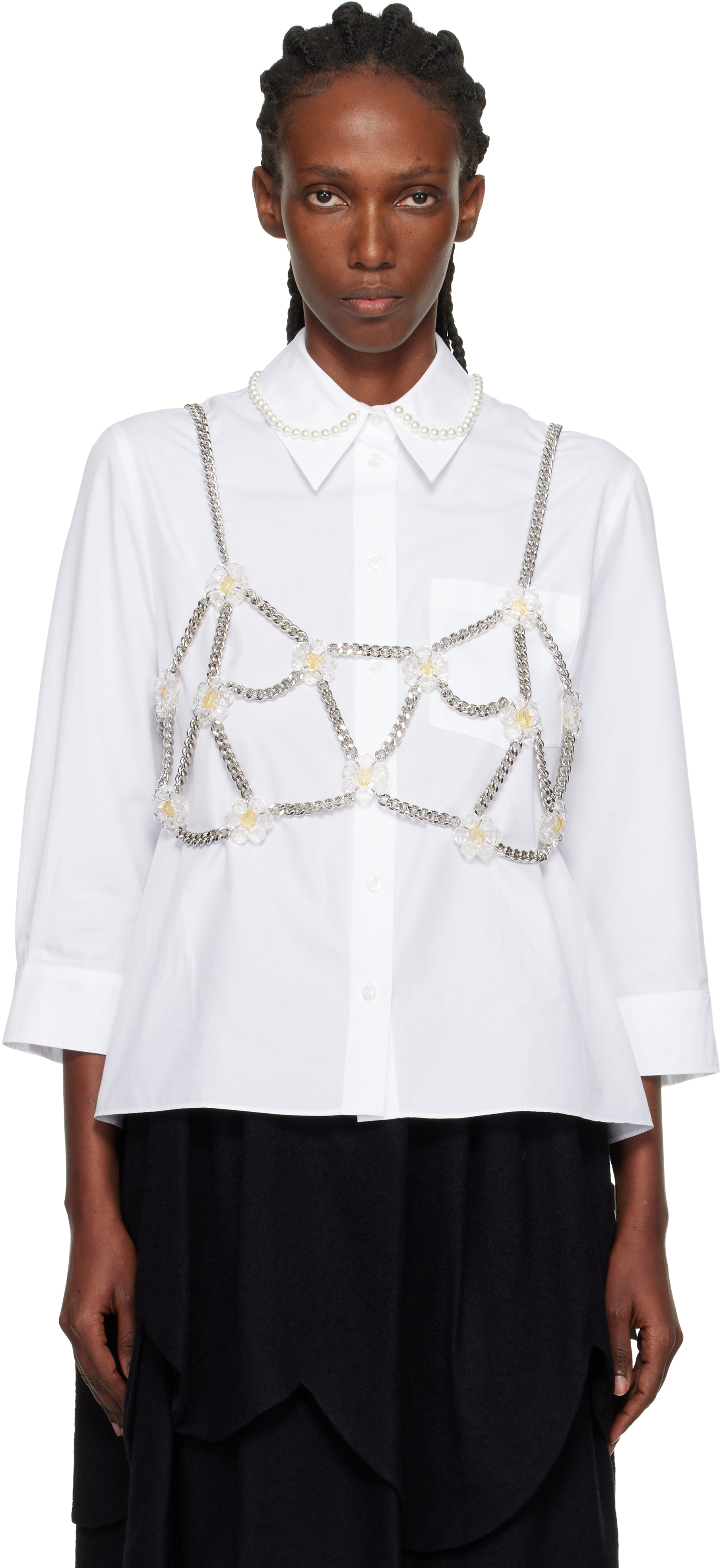 Noir Kei Ninomiya Silver Petal Body Chain In White