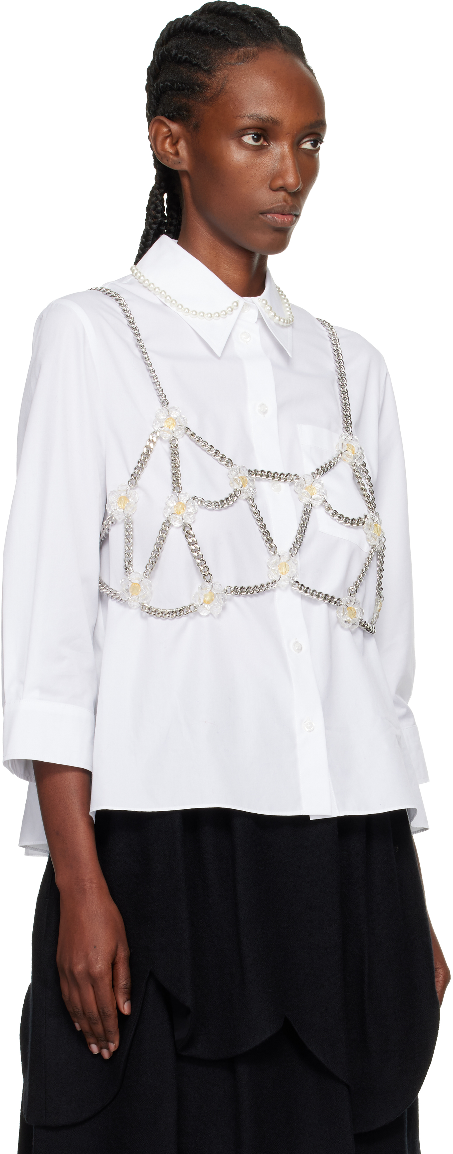 Noir Kei Ninomiya Silver Petal Body Chain In White