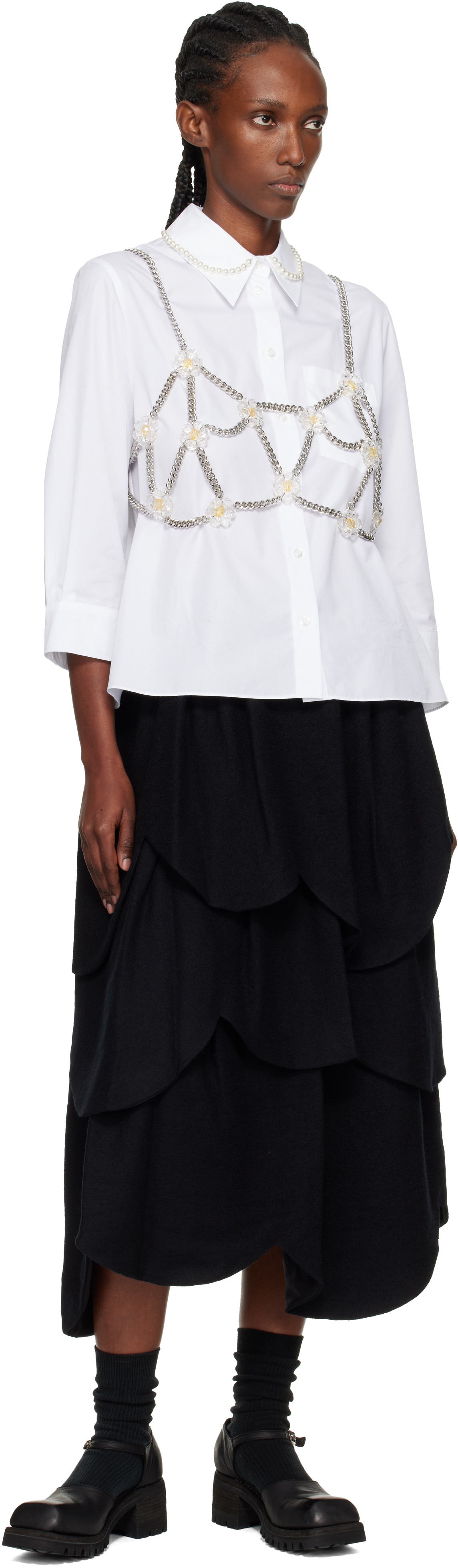 Noir Kei Ninomiya Silver Petal Body Chain In White