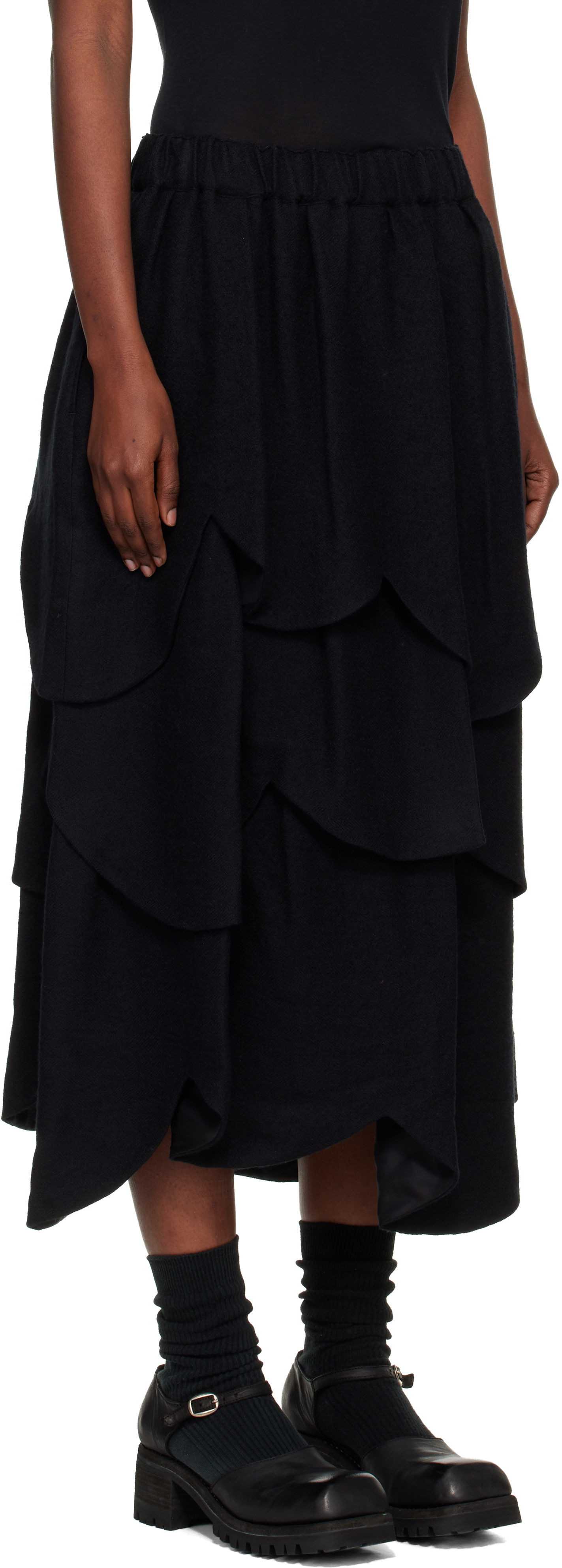 Noir Kei Ninomiya Black Tiered Flower Midi Skirt In Black