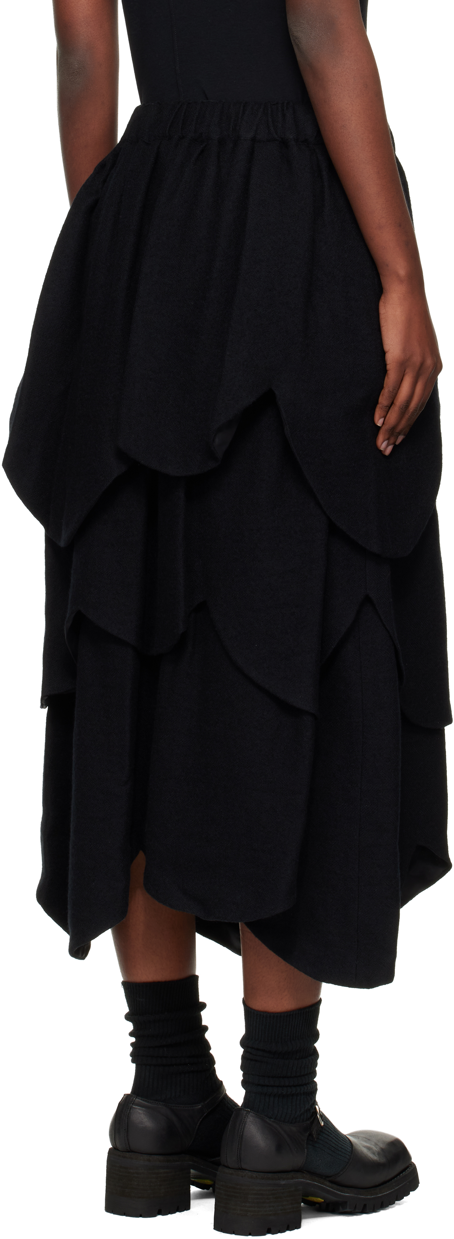 Noir Kei Ninomiya Black Tiered Flower Midi Skirt In Black