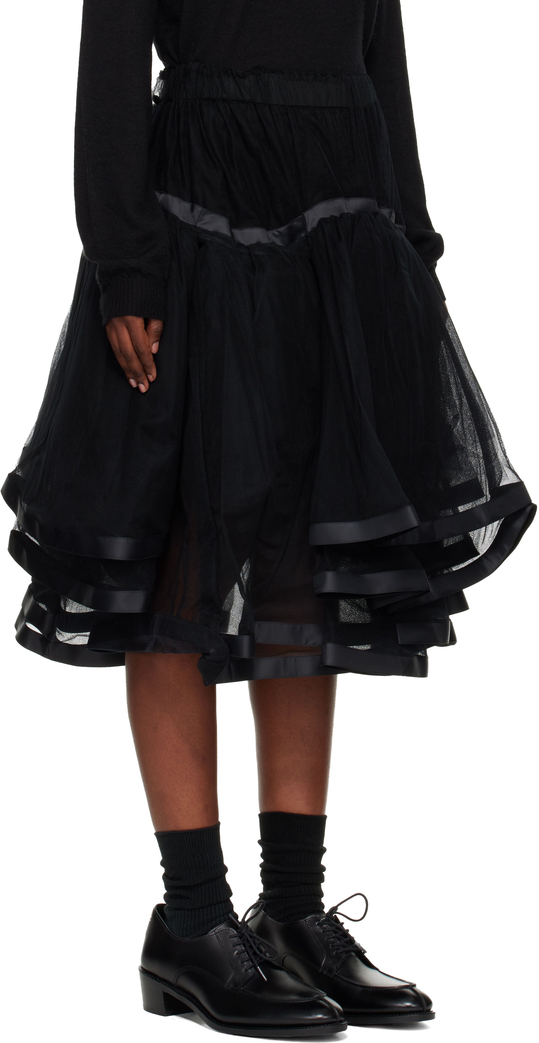 Noir Kei Ninomiya Black Volume Tulle Pleats Midi Skirt In Black