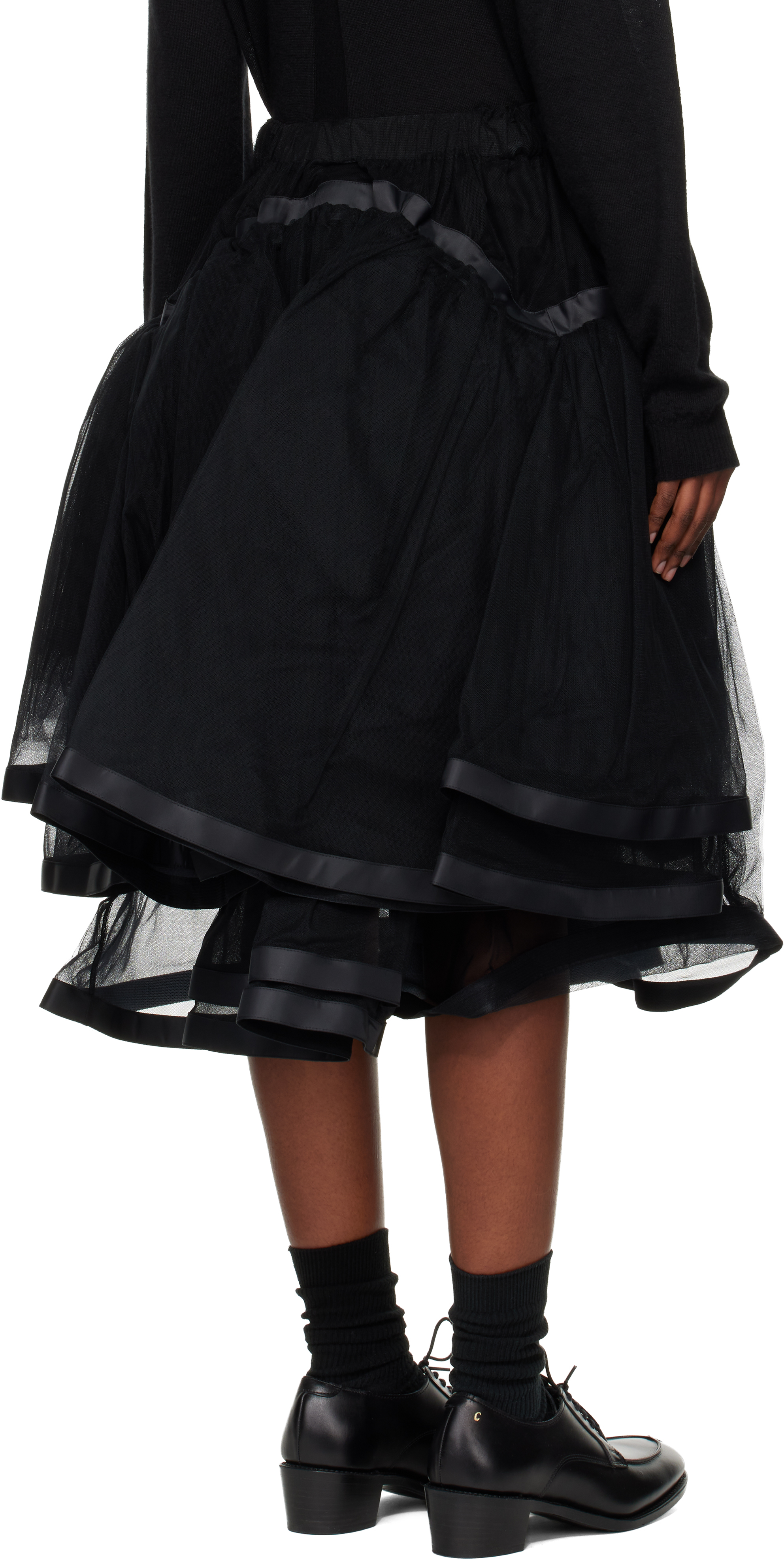 Noir Kei Ninomiya Black Volume Tulle Pleats Midi Skirt In Black