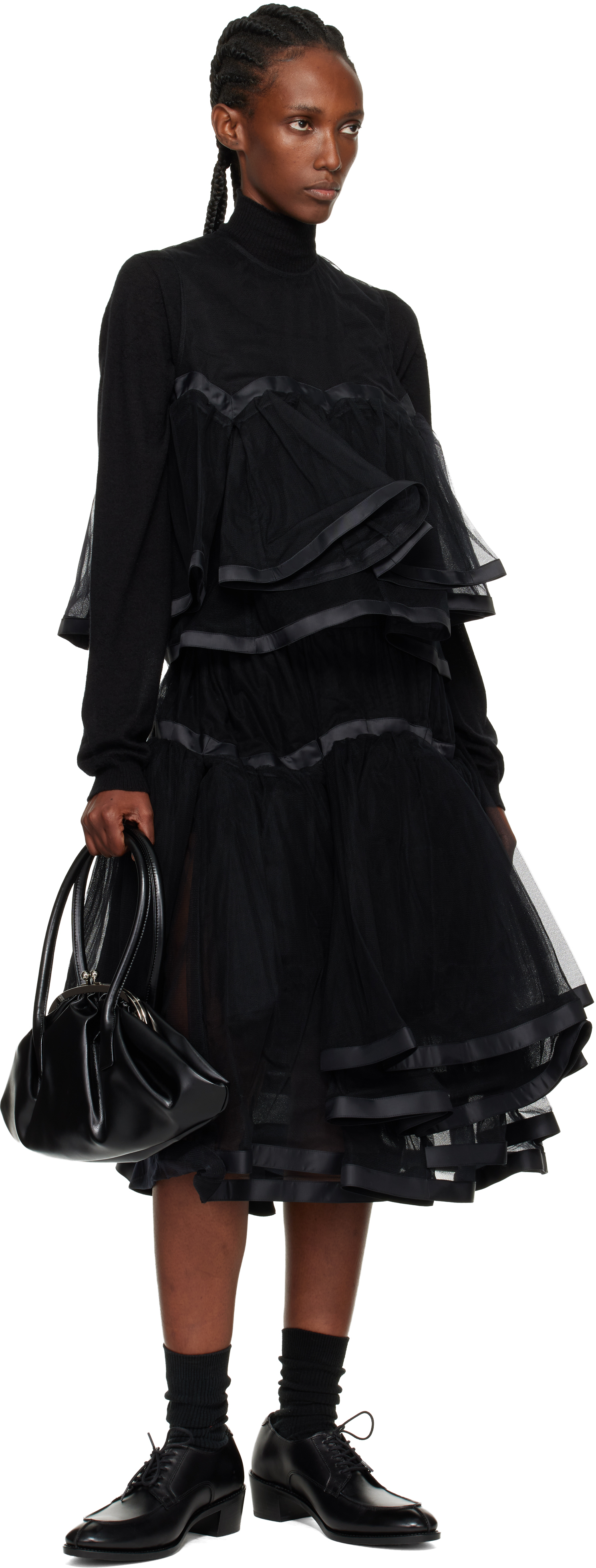 Noir Kei Ninomiya Black Volume Tulle Pleats Midi Skirt In Black