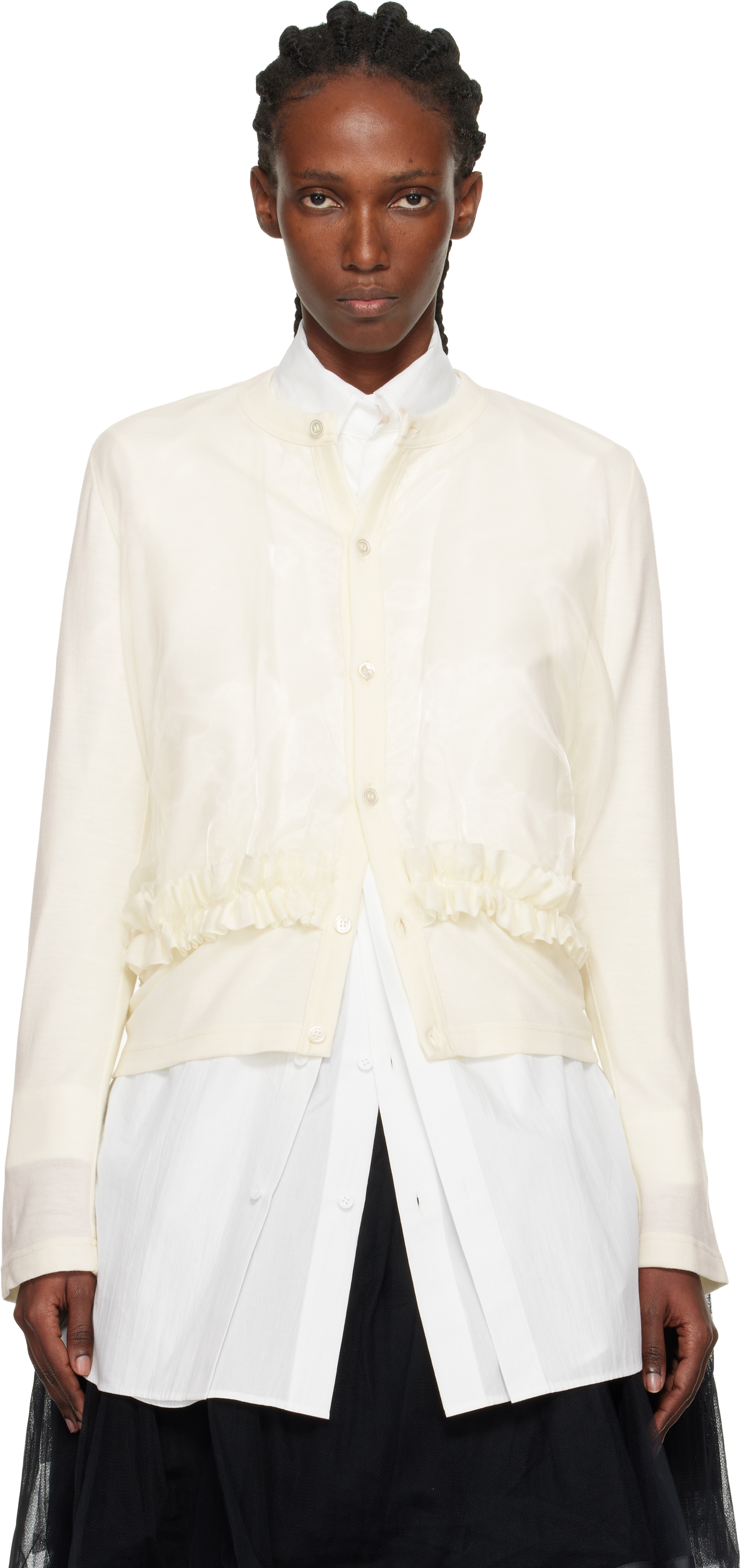 Noir Kei Ninomiya Off-white Ruffle Cardigan In Neutral