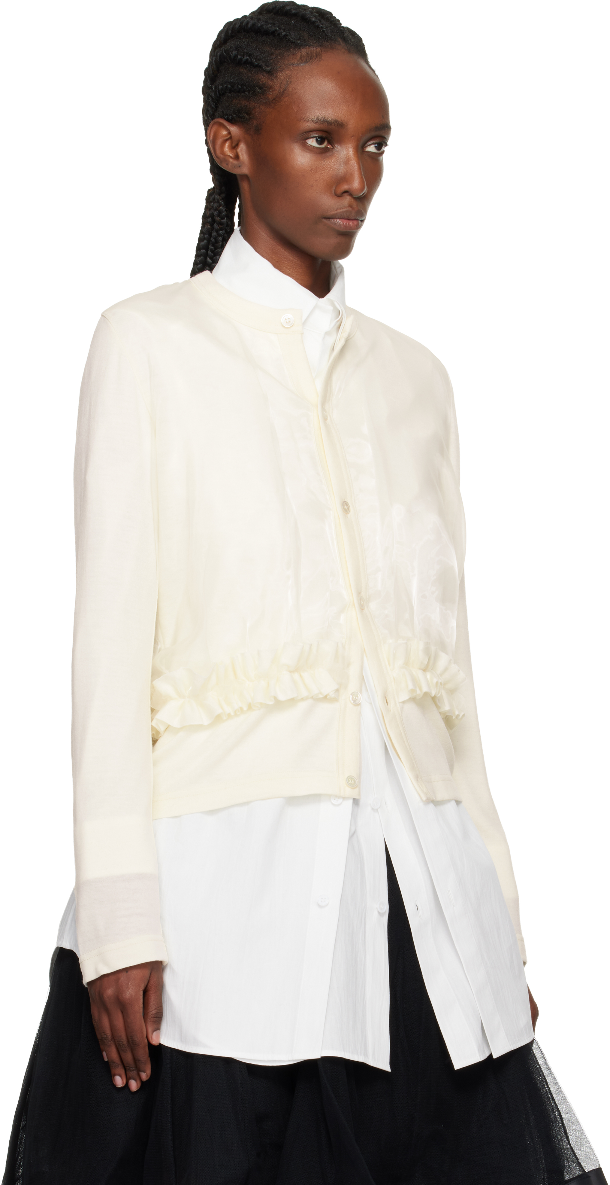 Noir Kei Ninomiya Off-white Ruffle Cardigan In Neutral