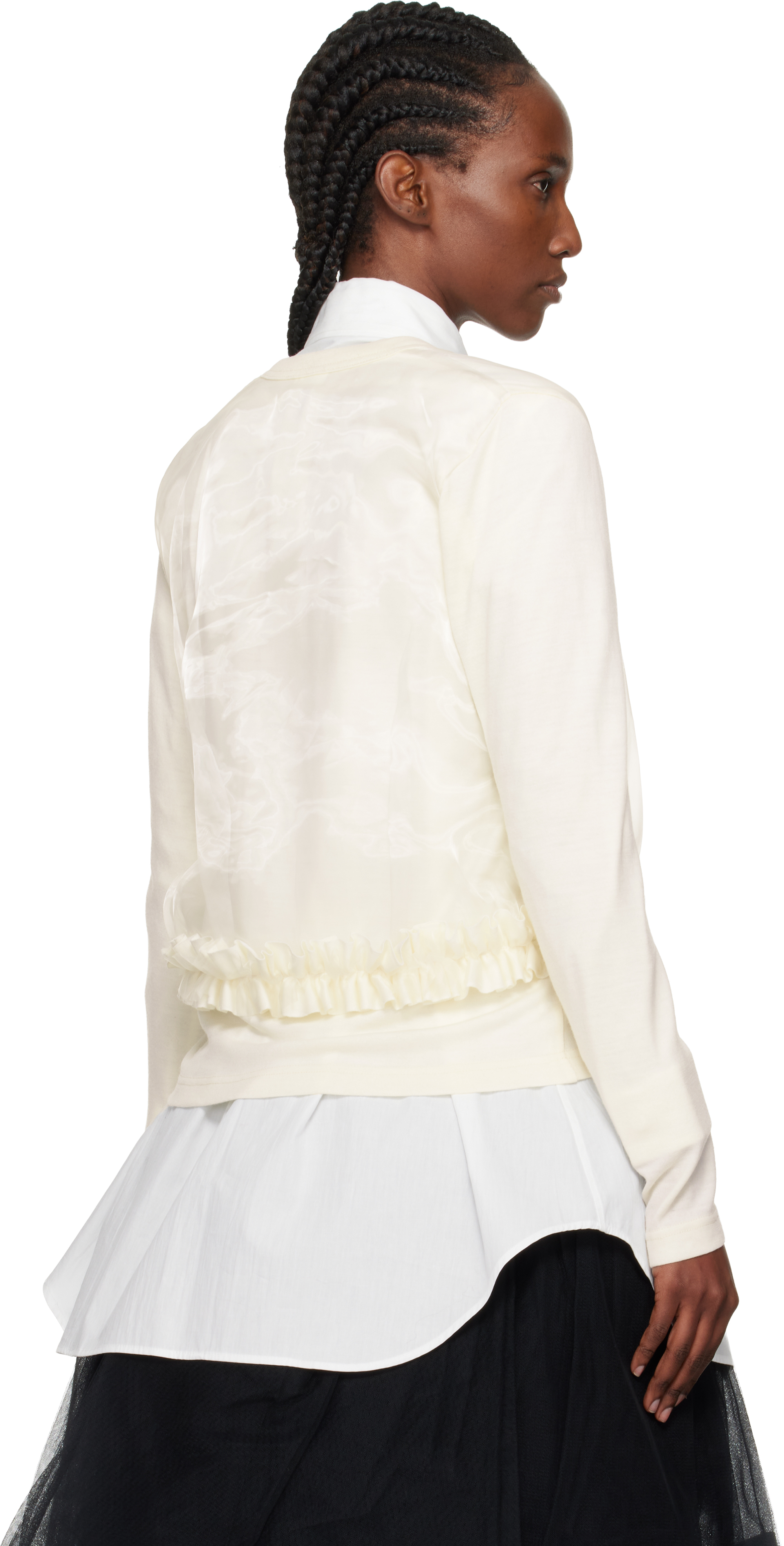 Noir Kei Ninomiya Off-white Ruffle Cardigan In Neutral