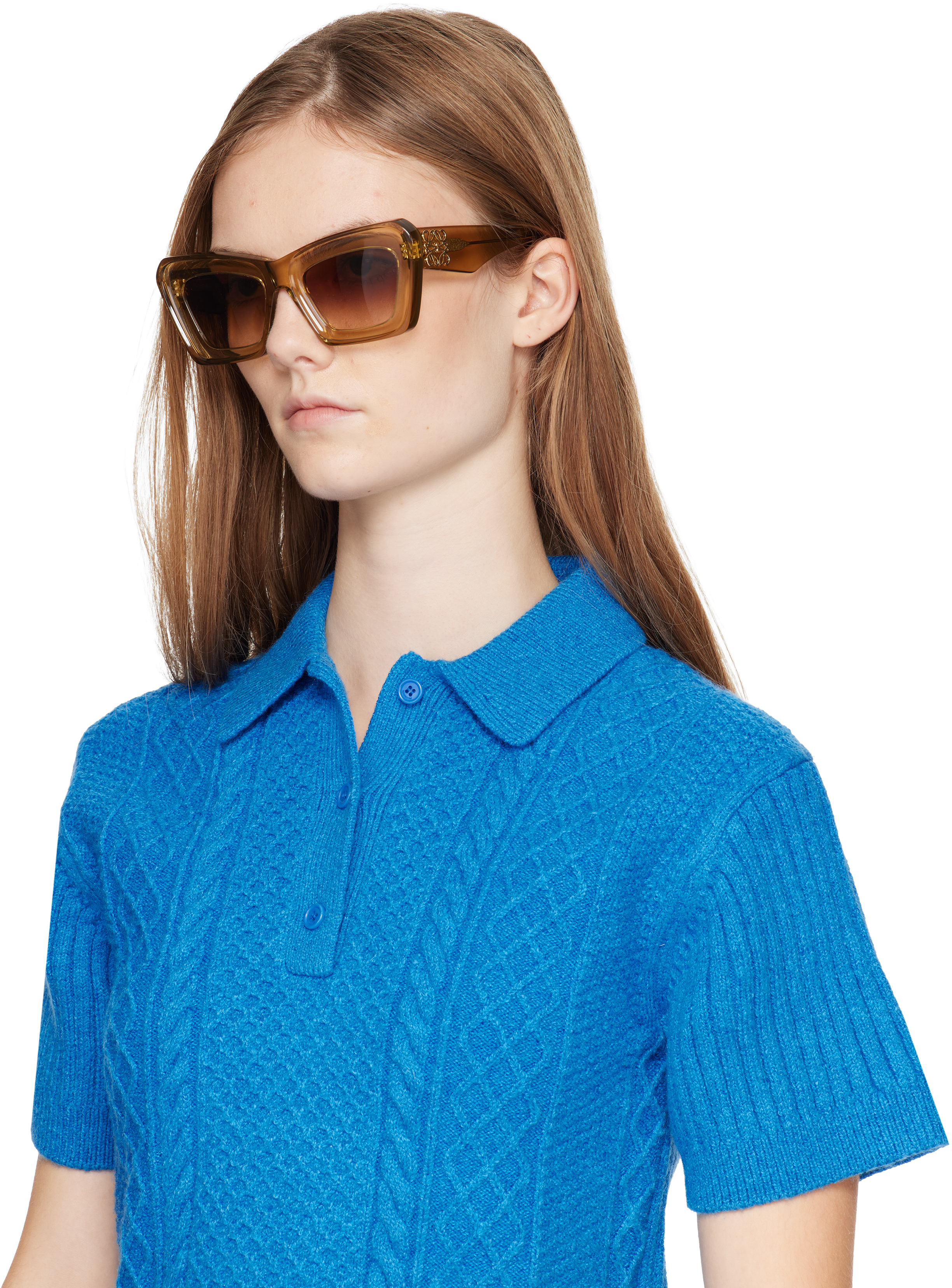 Loewe Khaki Beveled Cat-eye Sunglasses In Brown