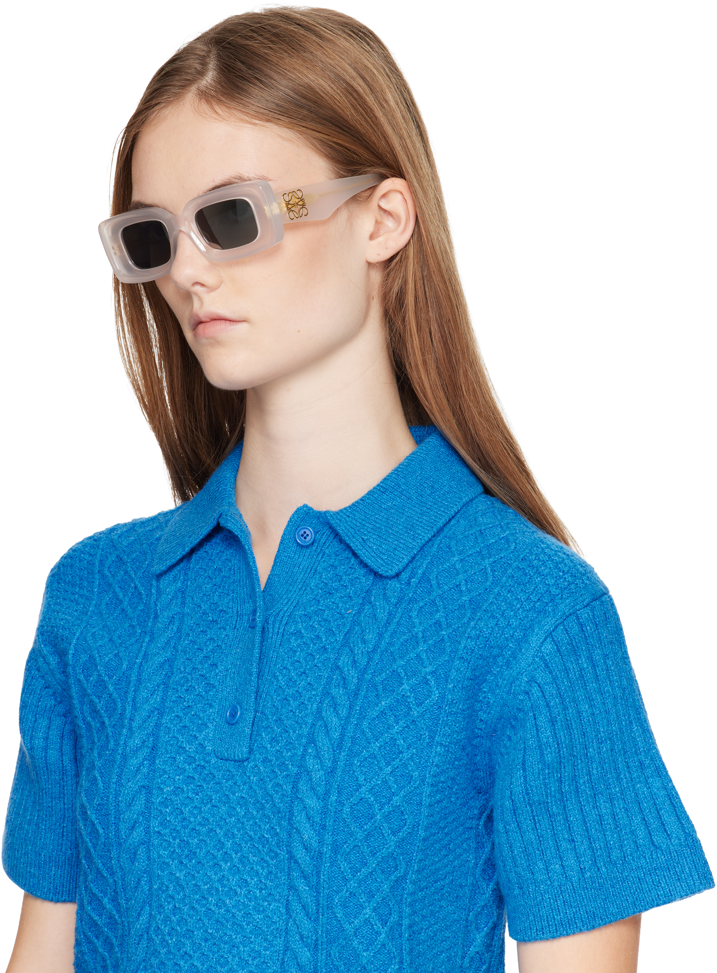 Loewe White Rectangular Sunglasses In Gray